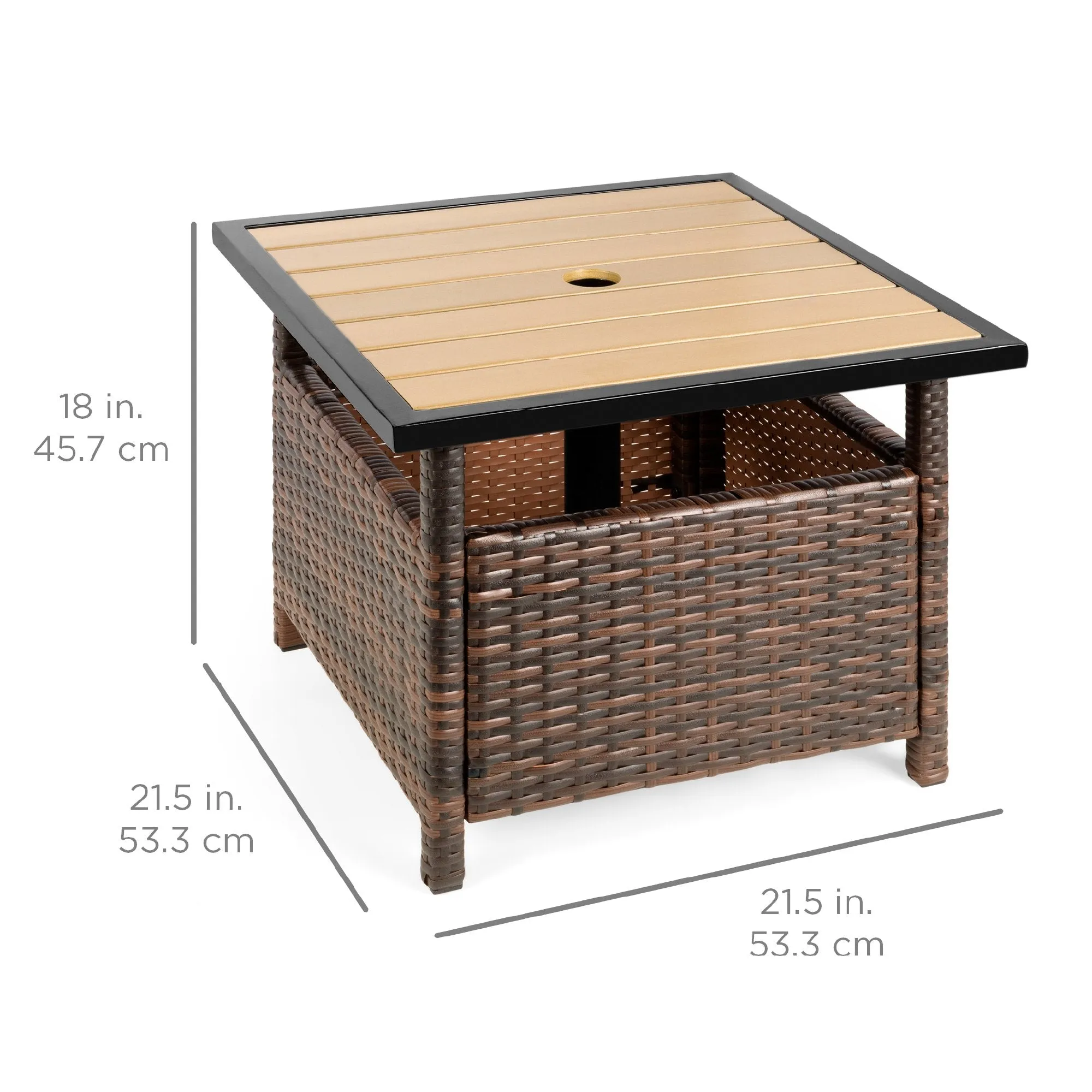 Outdoor Wicker Patio Side Table Accent Furniture w/ Umbrella Hole