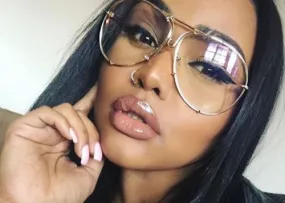 Oversized Designer Aviator Gold Metal Frame Glasses