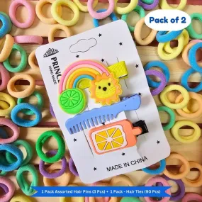 Pastel Mini Hair Ties , Rainbow Flower Butterfly Hair Clip Pins (Pack of 2, Multicolor)
