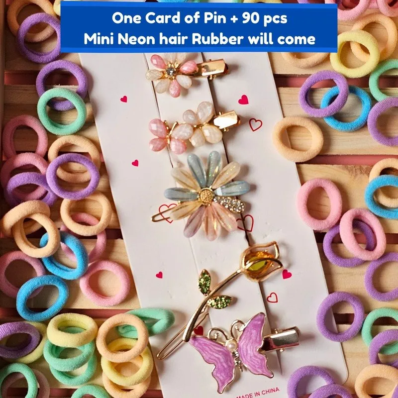 Pastel Mini Hair Ties with Embellised hair Pin and clip set (Pack of 2, Multicolor)
