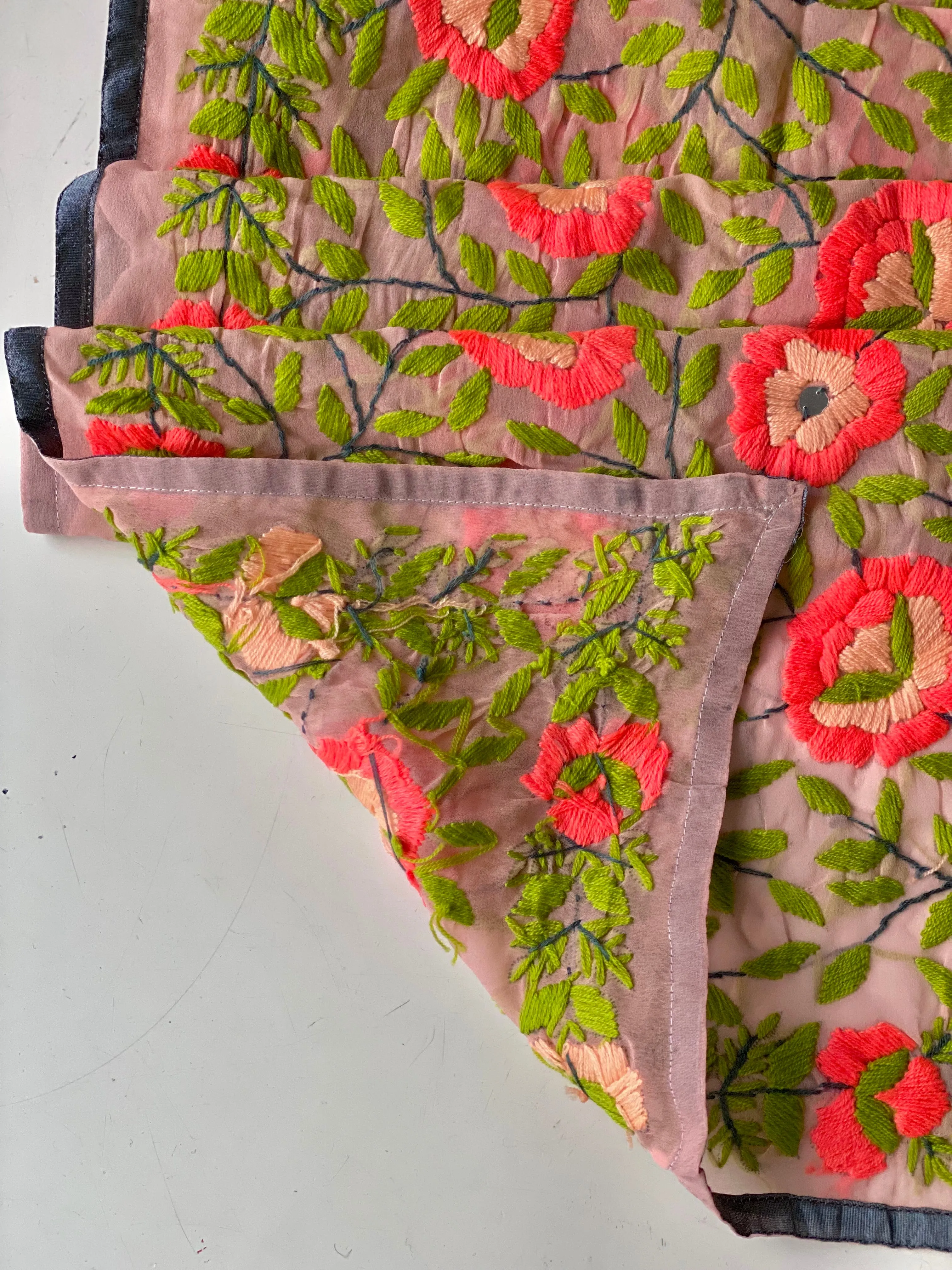 Peach x Green Mini Georgette Neck Scarf / Wrap
