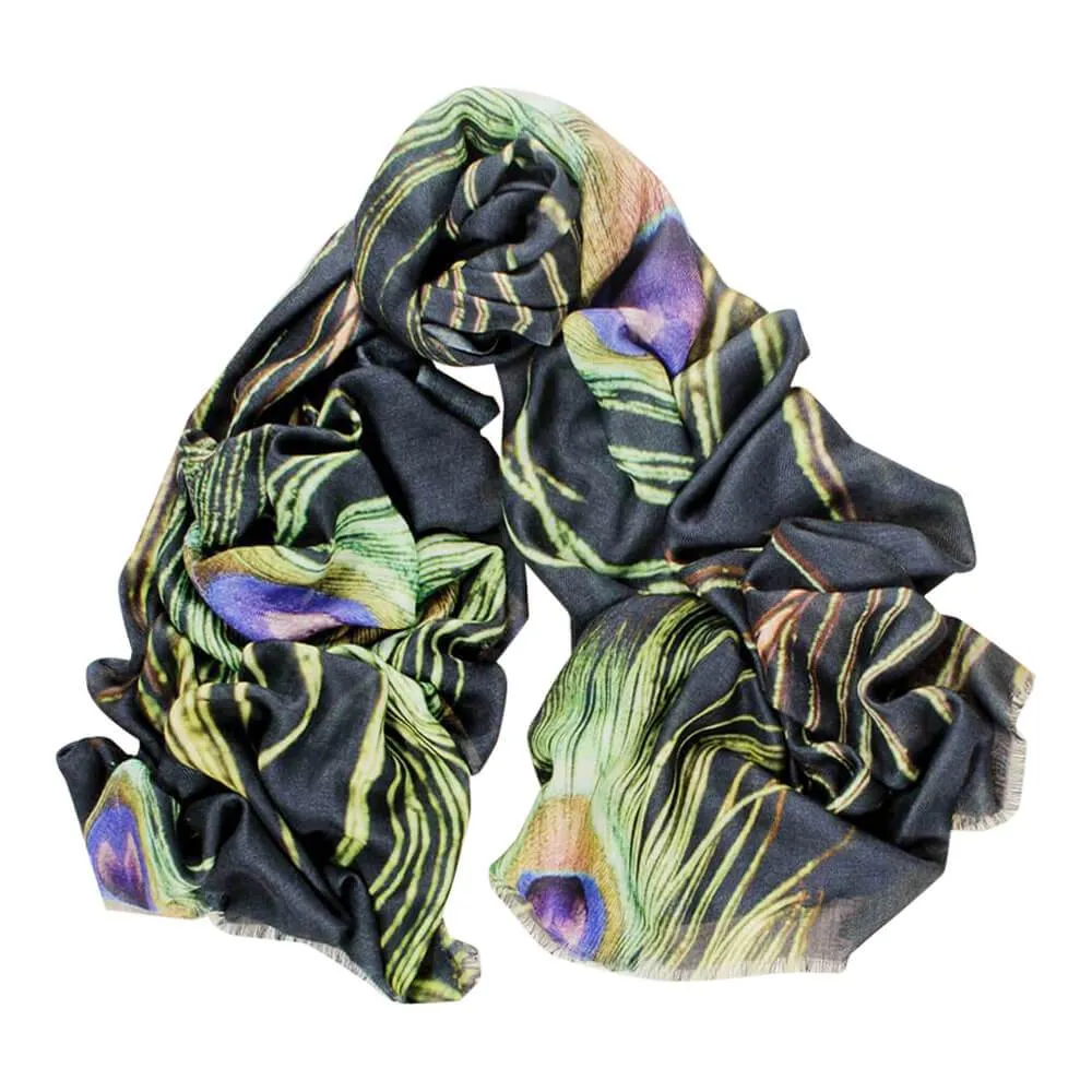 Peacock Print Superfine Wool Wrap