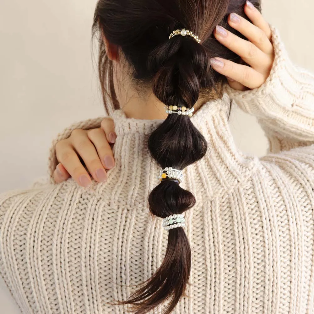 Pearl and Mixed Bead Hair Tie Set