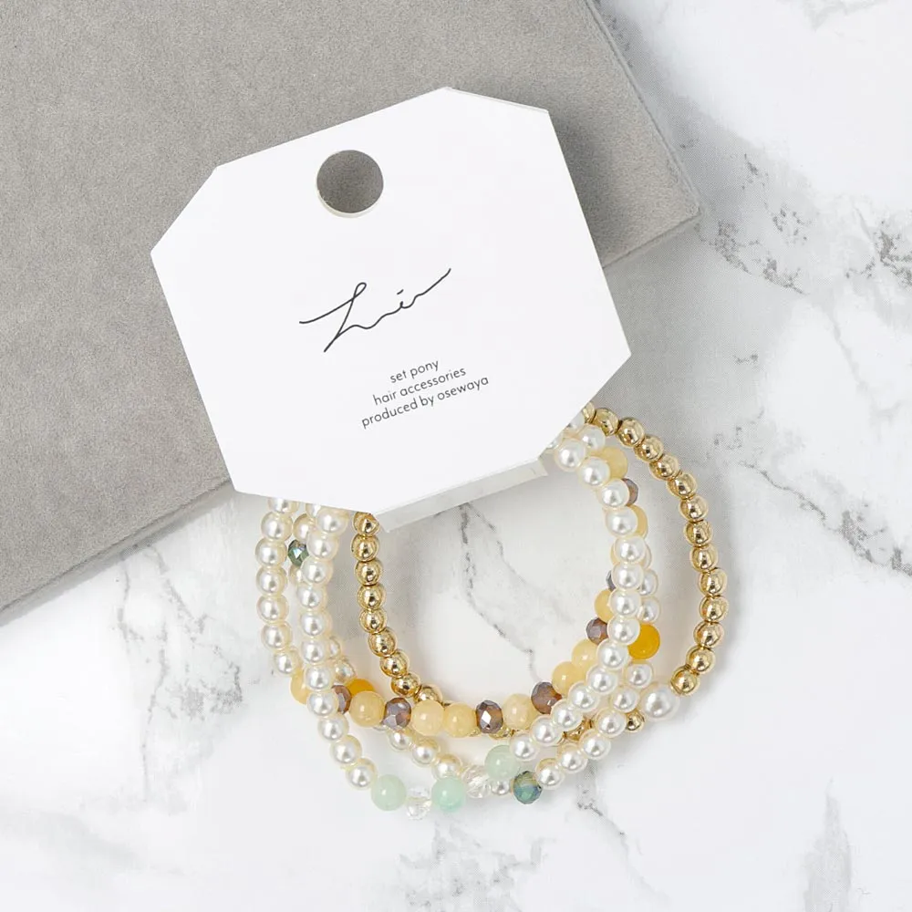 Pearl and Mixed Bead Hair Tie Set