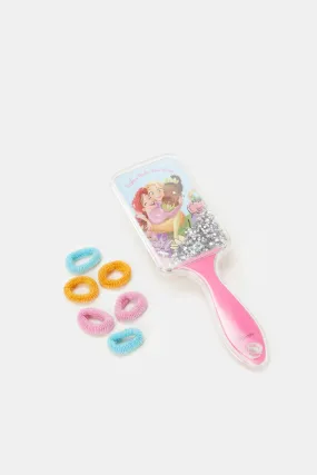 Pink Princess Hair Brush With Woolen Coils (7 Piece)