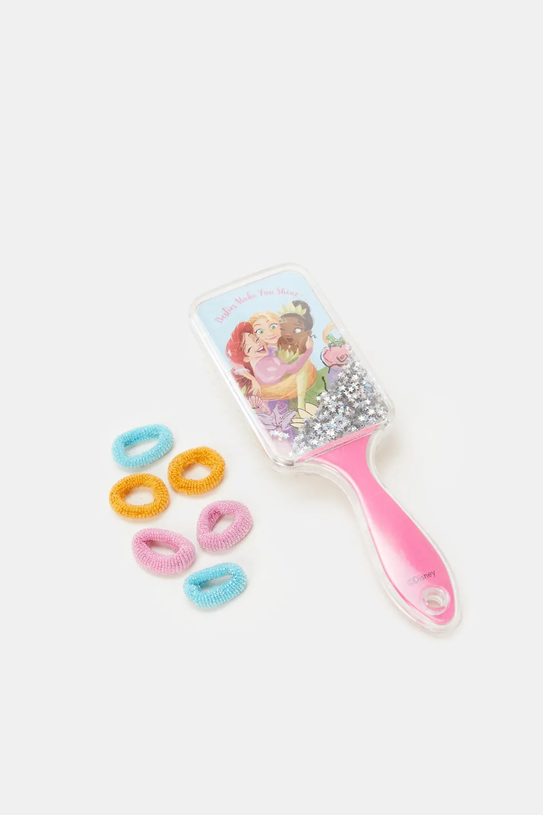 Pink Princess Hair Brush With Woolen Coils (7 Piece)
