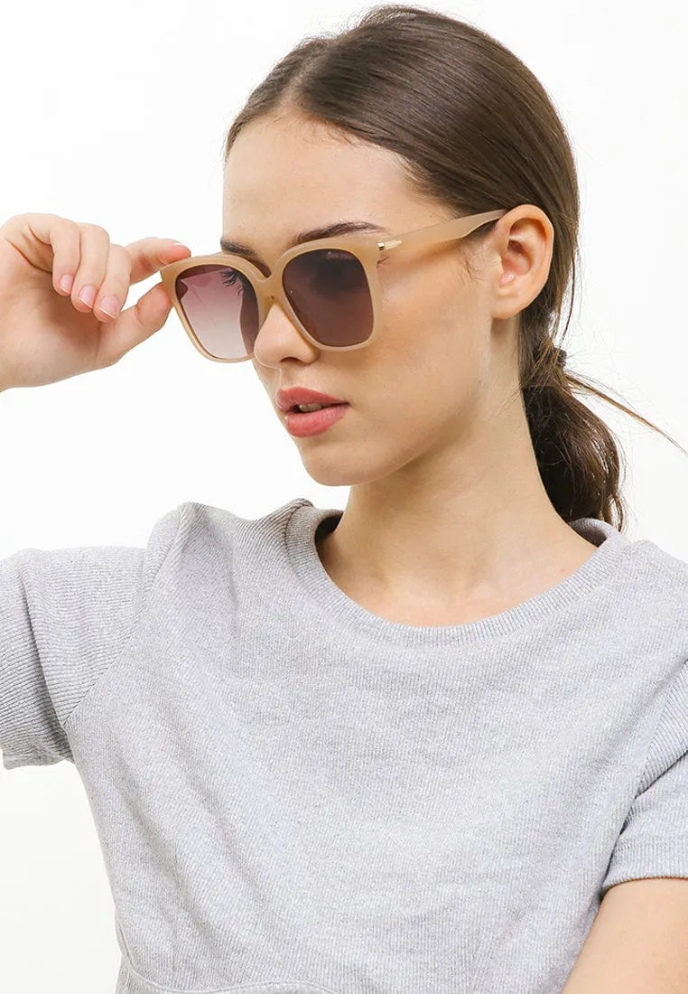 Plastic Frame Square Oversized Sunglasses - Brown Cream