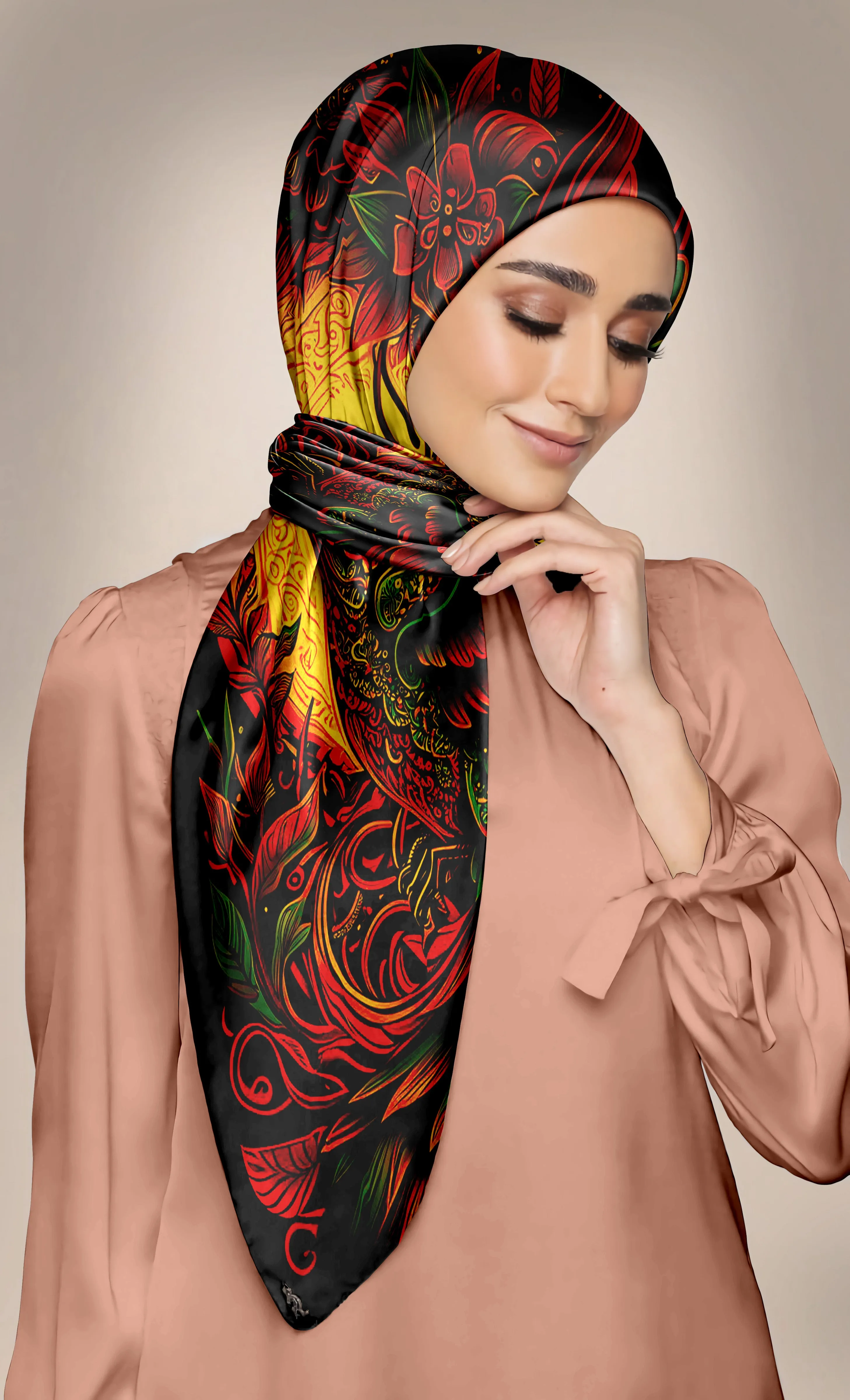 PREMIUM LUXURY PRINTED WOMEN HIJAB SCARF DUPATTA - BIRD ART