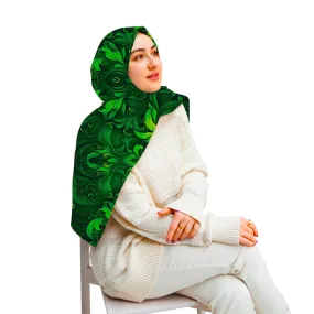 PREMIUM LUXURY PRINTED WOMEN HIJAB SCARF DUPATTA - GREEN FLORAL ART