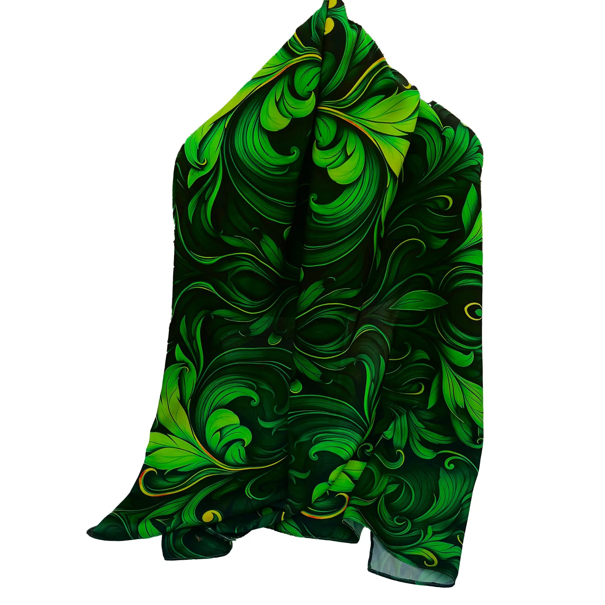 PREMIUM LUXURY PRINTED WOMEN HIJAB SCARF DUPATTA - GREEN FLORAL ART