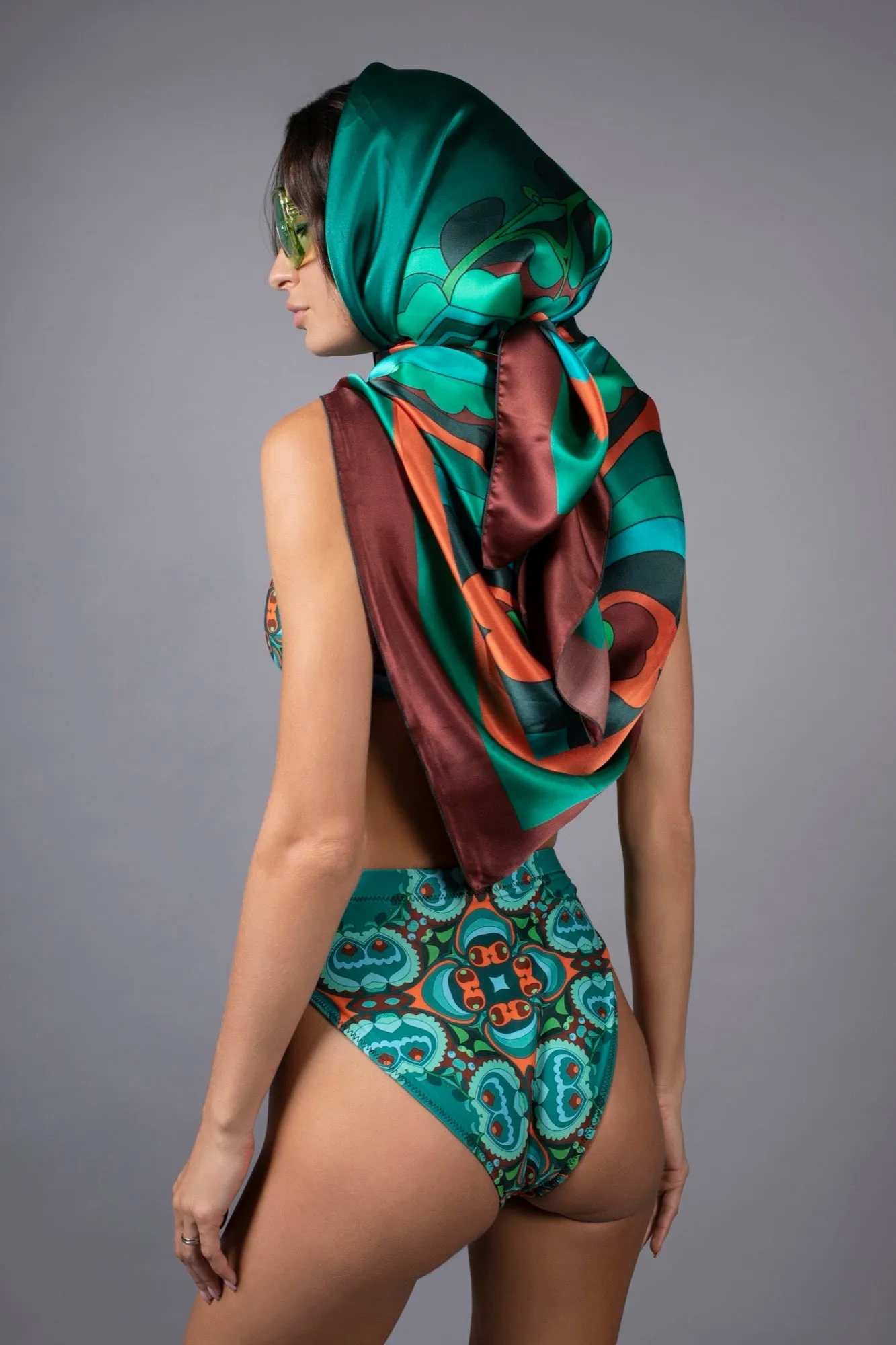 PSYCHEDELIC TEAL ORANGE SILK SCARF