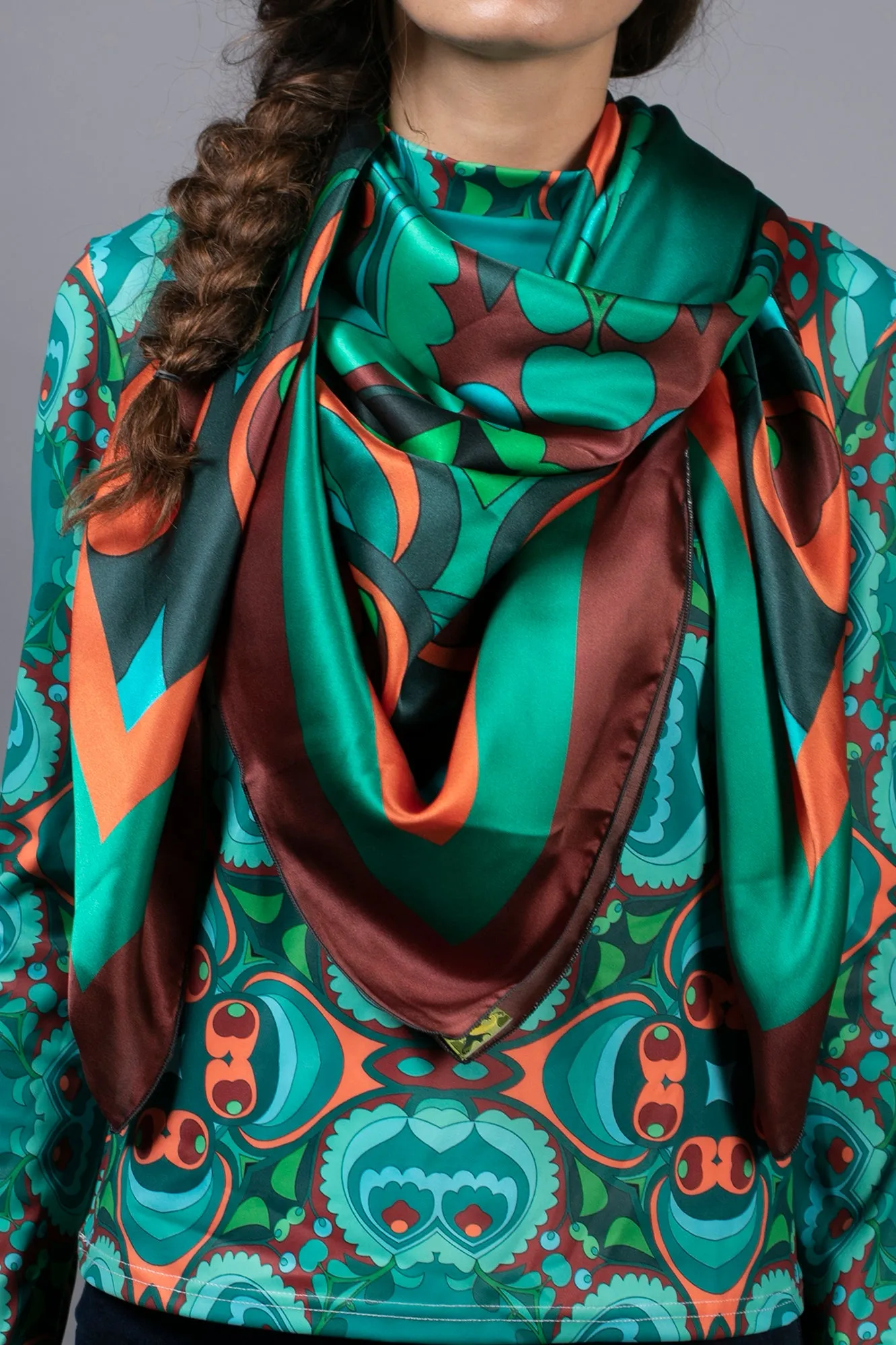PSYCHEDELIC TEAL ORANGE SILK SCARF