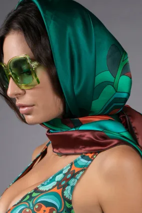 PSYCHEDELIC TEAL ORANGE SILK SCARF