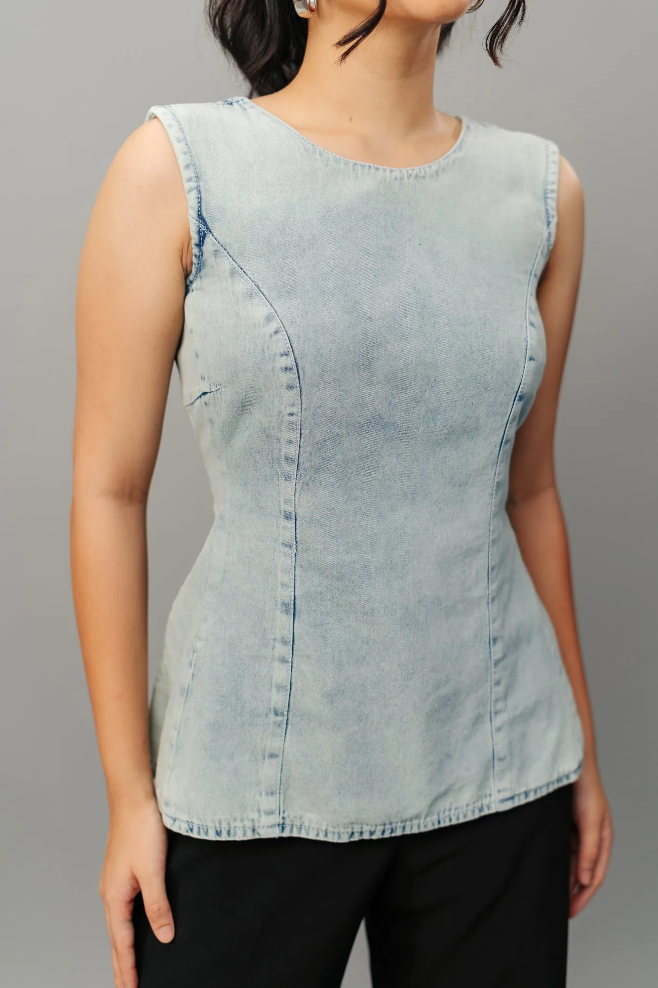 Retro Back Tie Up Denim Top