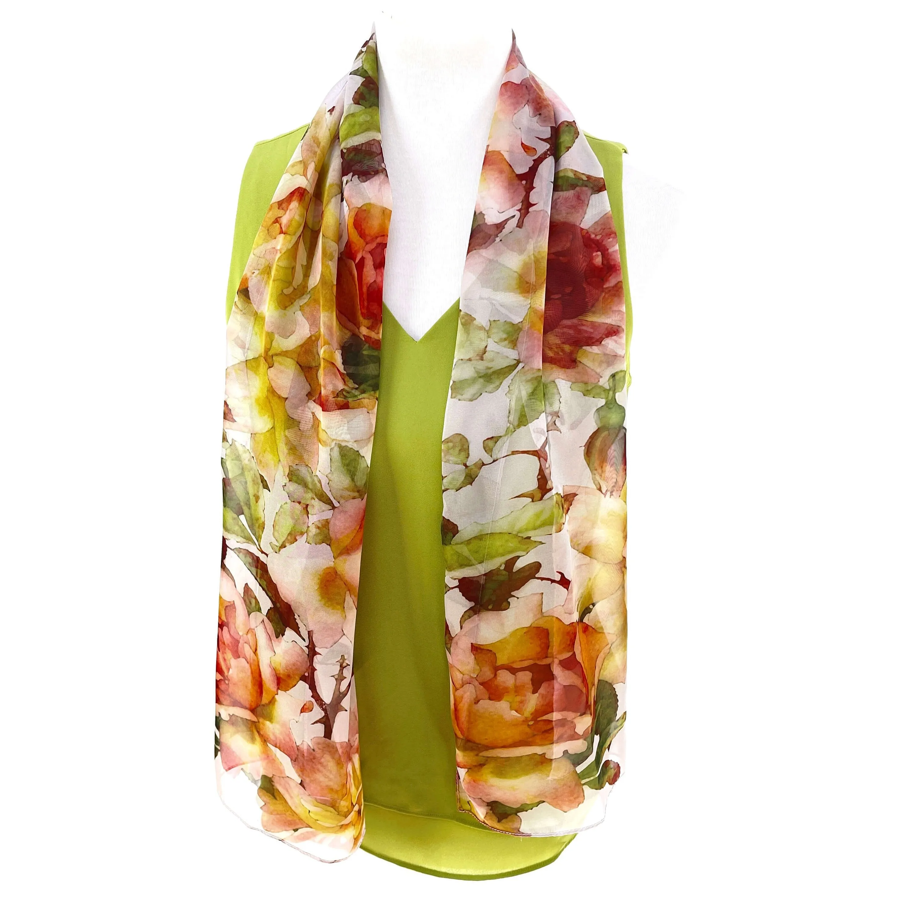 Rustic Rose Chiffon Scarf, Womans Scarf, Chiffon Scarf, Sheer Scarf, Rose Scarf, Flower Scarf