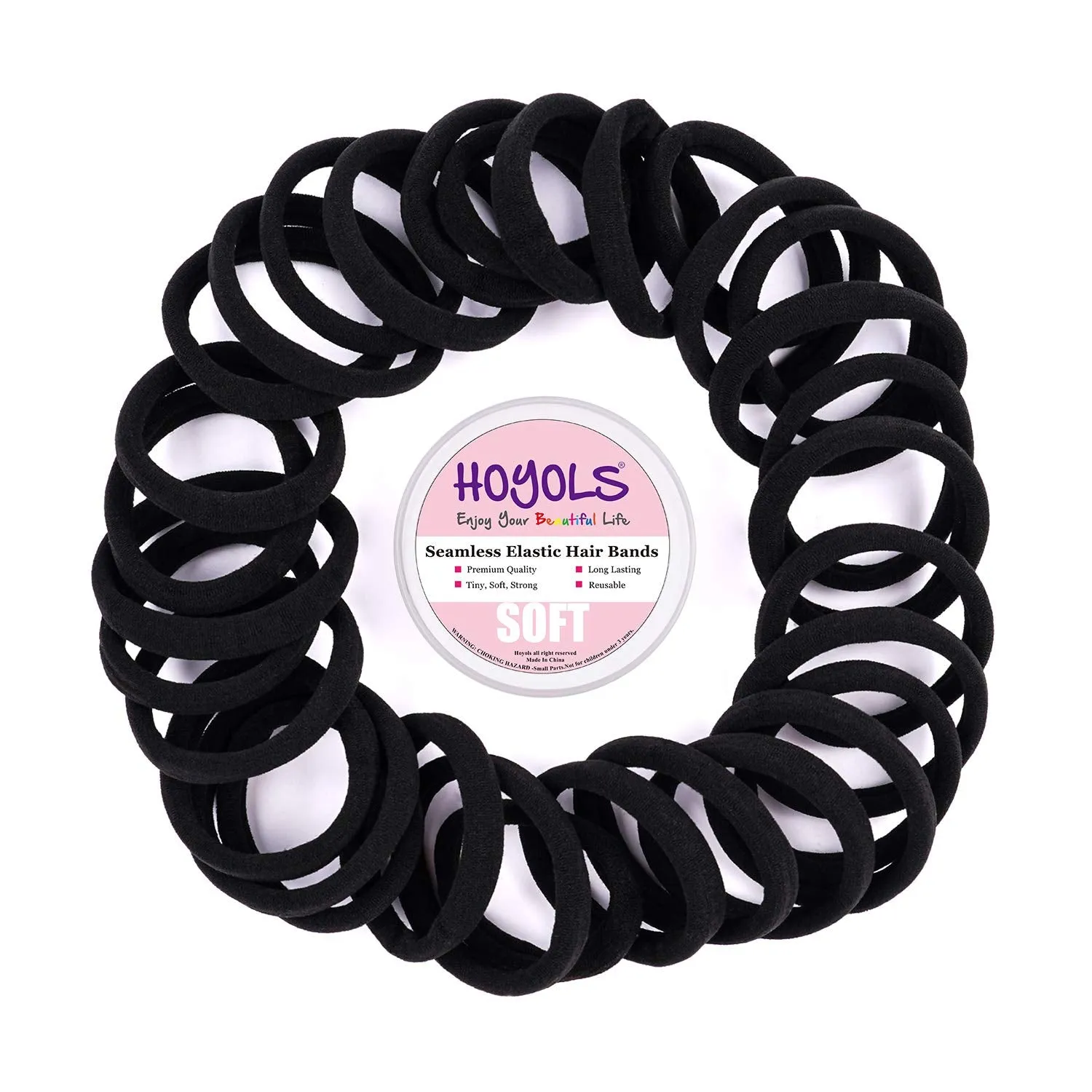 Seamless Hair Ties, Cotton Cloth Fabric Black Hair Bands, Soft Large Ponytail Holder for women Hair Black Scrunchies Headbands Accessories for Women Girl 100 Pcs 1.5 inch