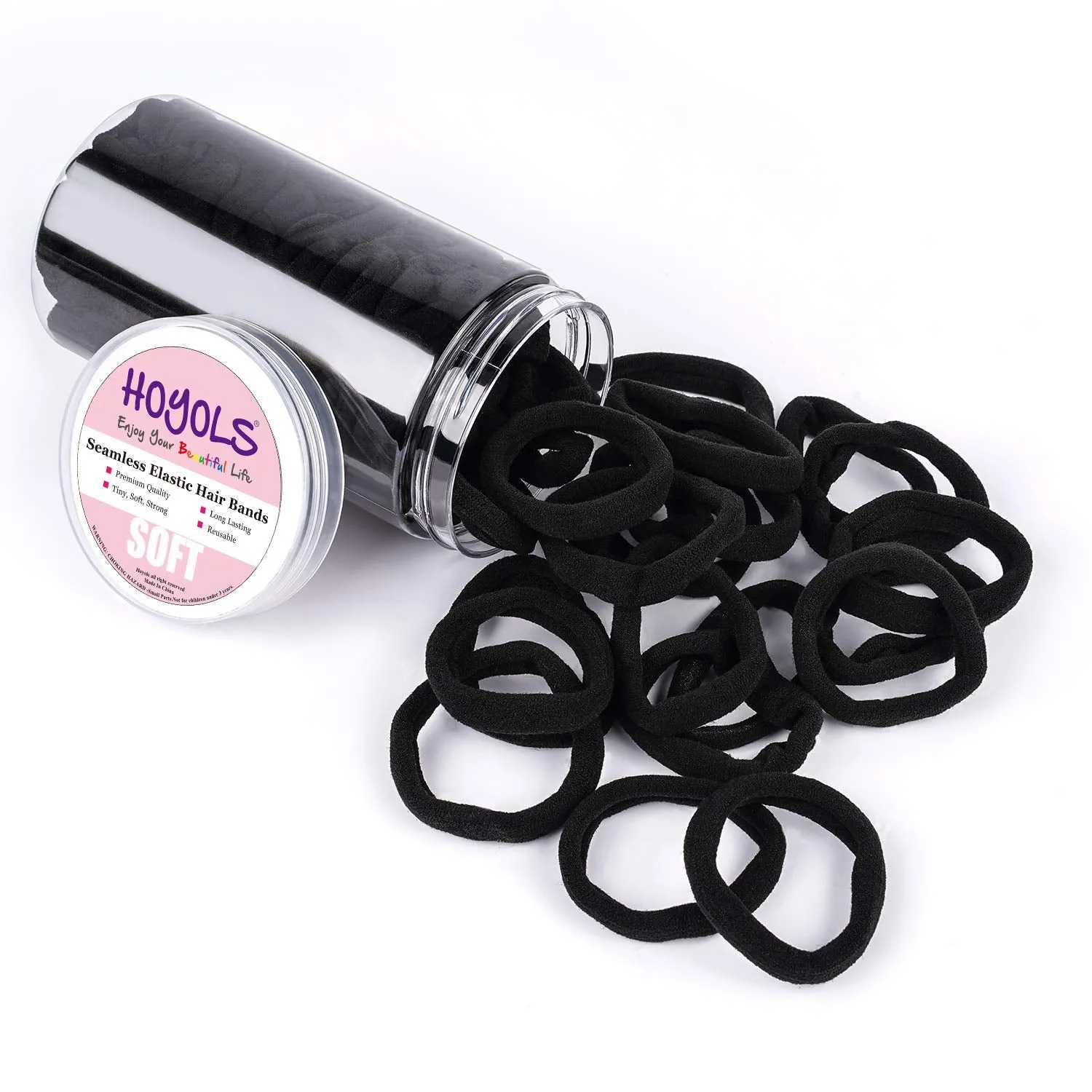 Seamless Hair Ties, Cotton Cloth Fabric Black Hair Bands, Soft Large Ponytail Holder for women Hair Black Scrunchies Headbands Accessories for Women Girl 100 Pcs 1.5 inch