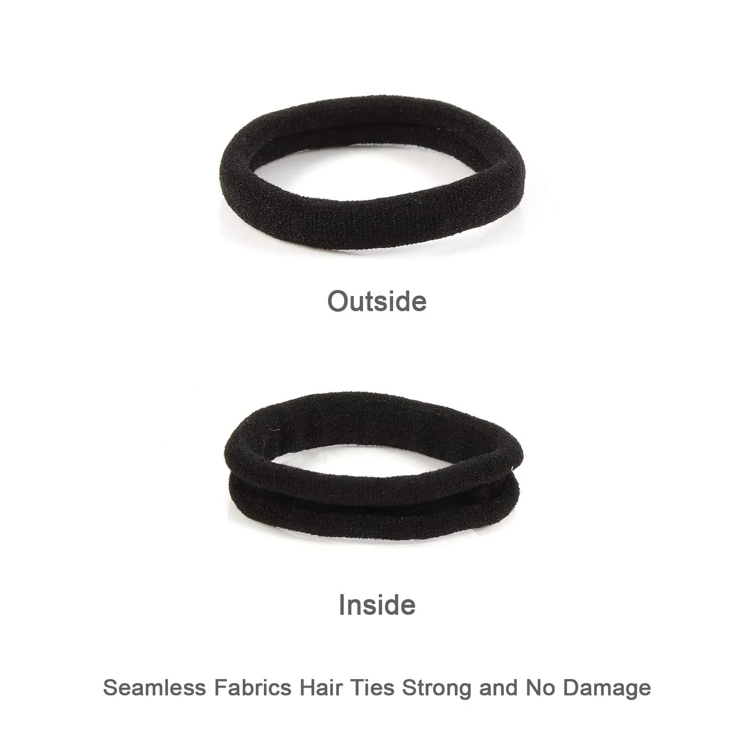 Seamless Hair Ties, Cotton Cloth Fabric Black Hair Bands, Soft Large Ponytail Holder for women Hair Black Scrunchies Headbands Accessories for Women Girl 100 Pcs 1.5 inch