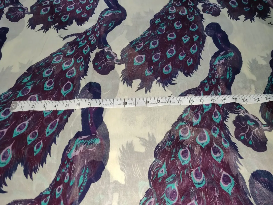 Silk chiffon printed  fabric peacock 44" wide [12285]