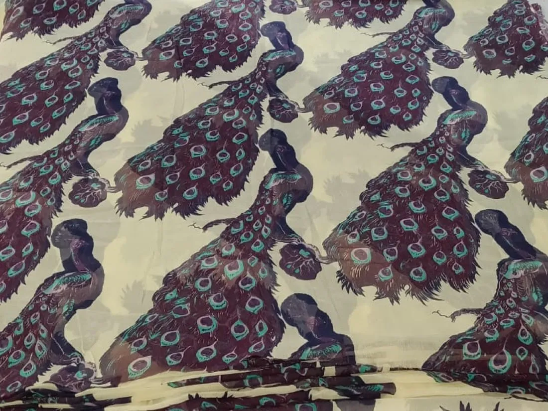 Silk chiffon printed  fabric peacock 44" wide [12285]
