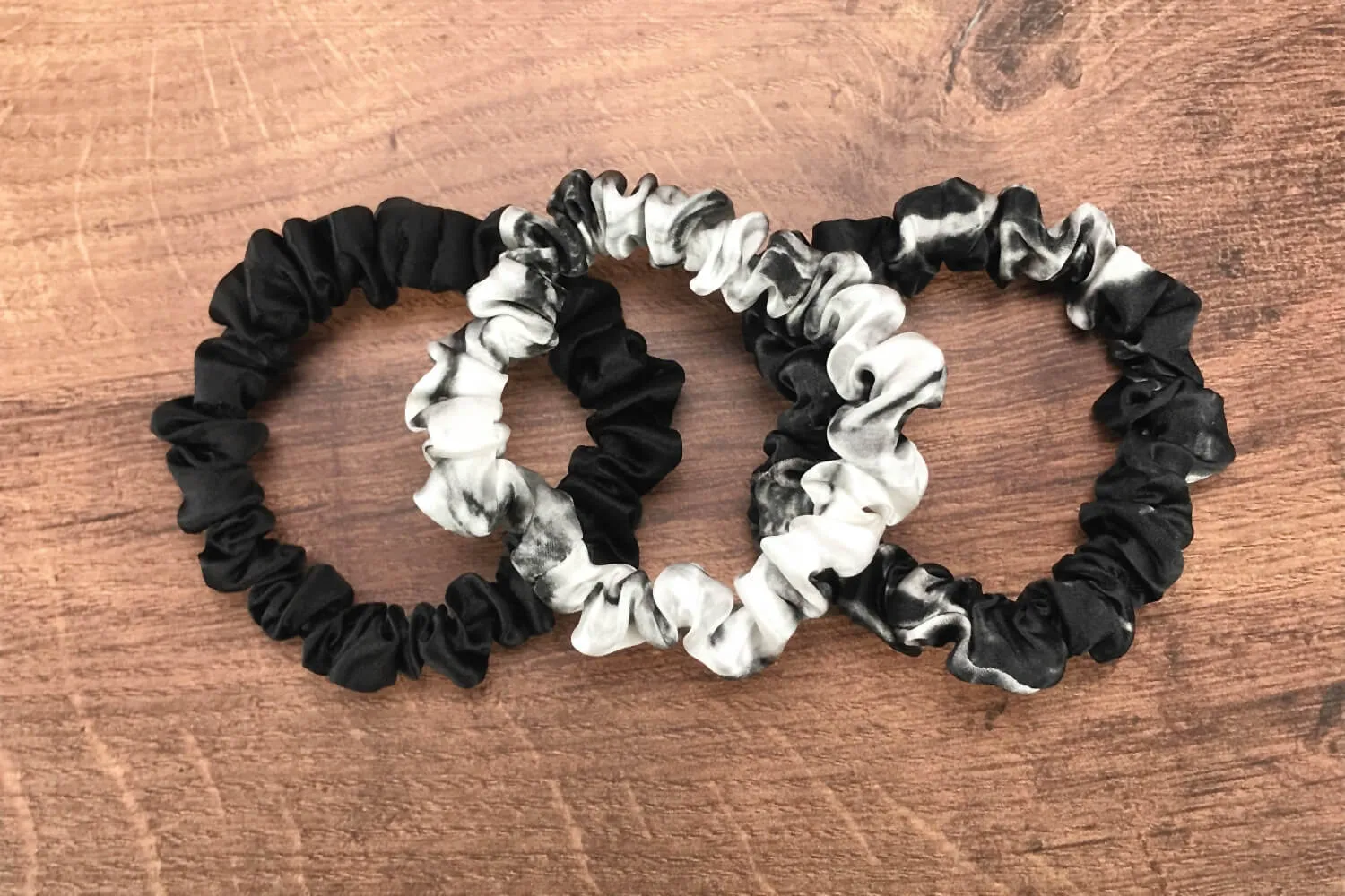 Silk Hair Ties - Black White Marble and Black Marble (Skinny)