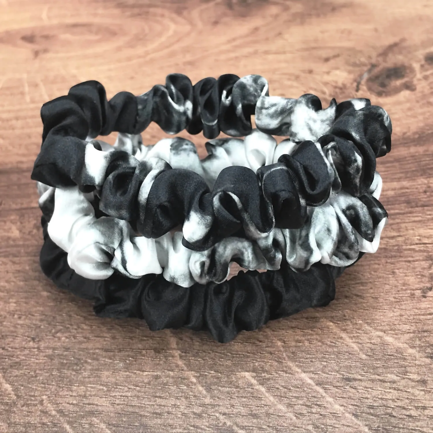 Silk Hair Ties - Black White Marble and Black Marble (Skinny)