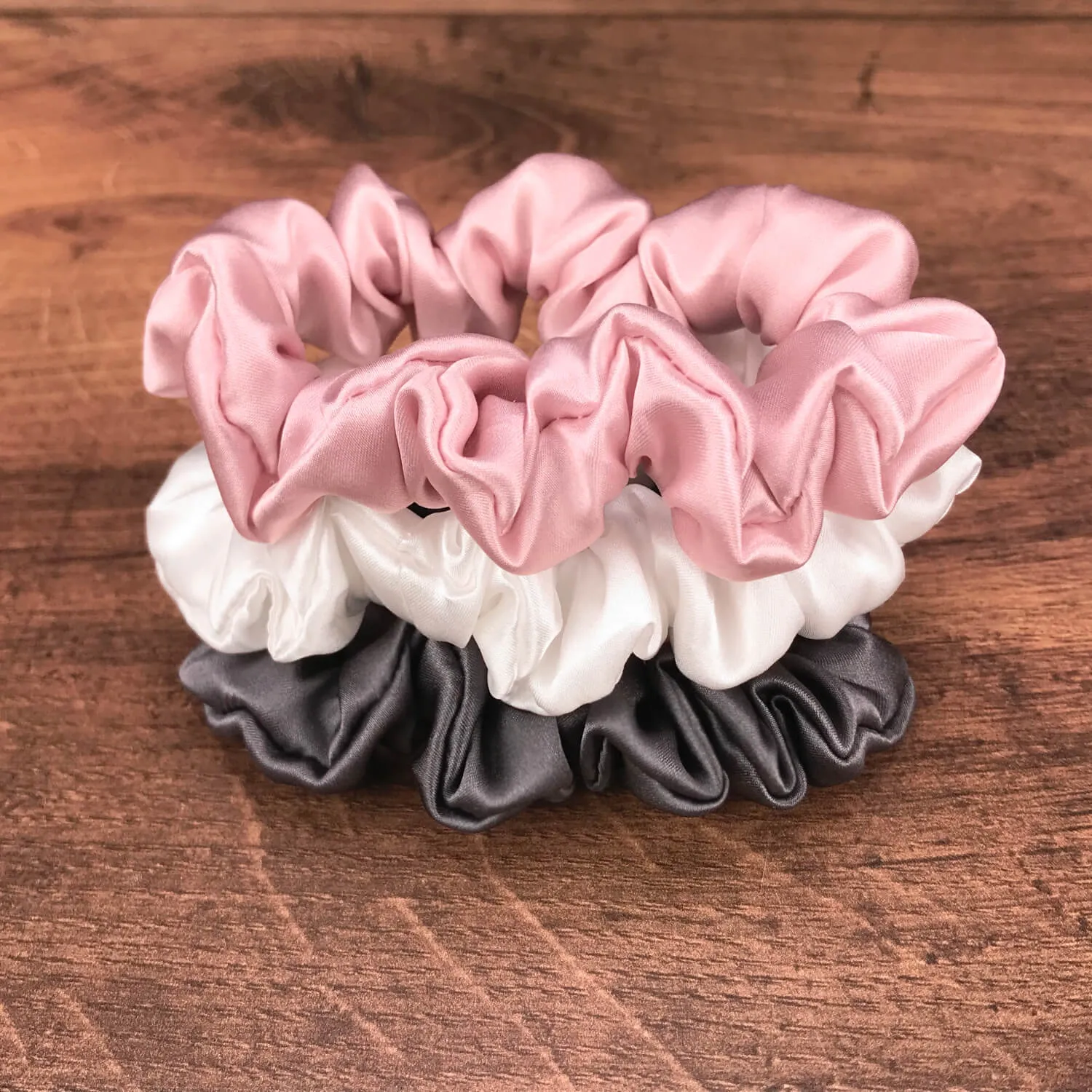Silk Hair Ties - Charcoal Ivory and Pink (Skinny)