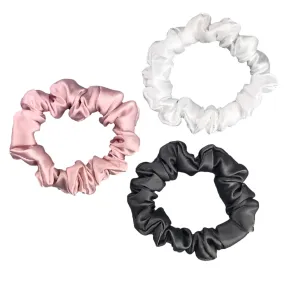 Silk Hair Ties - Charcoal Ivory and Pink (Skinny)