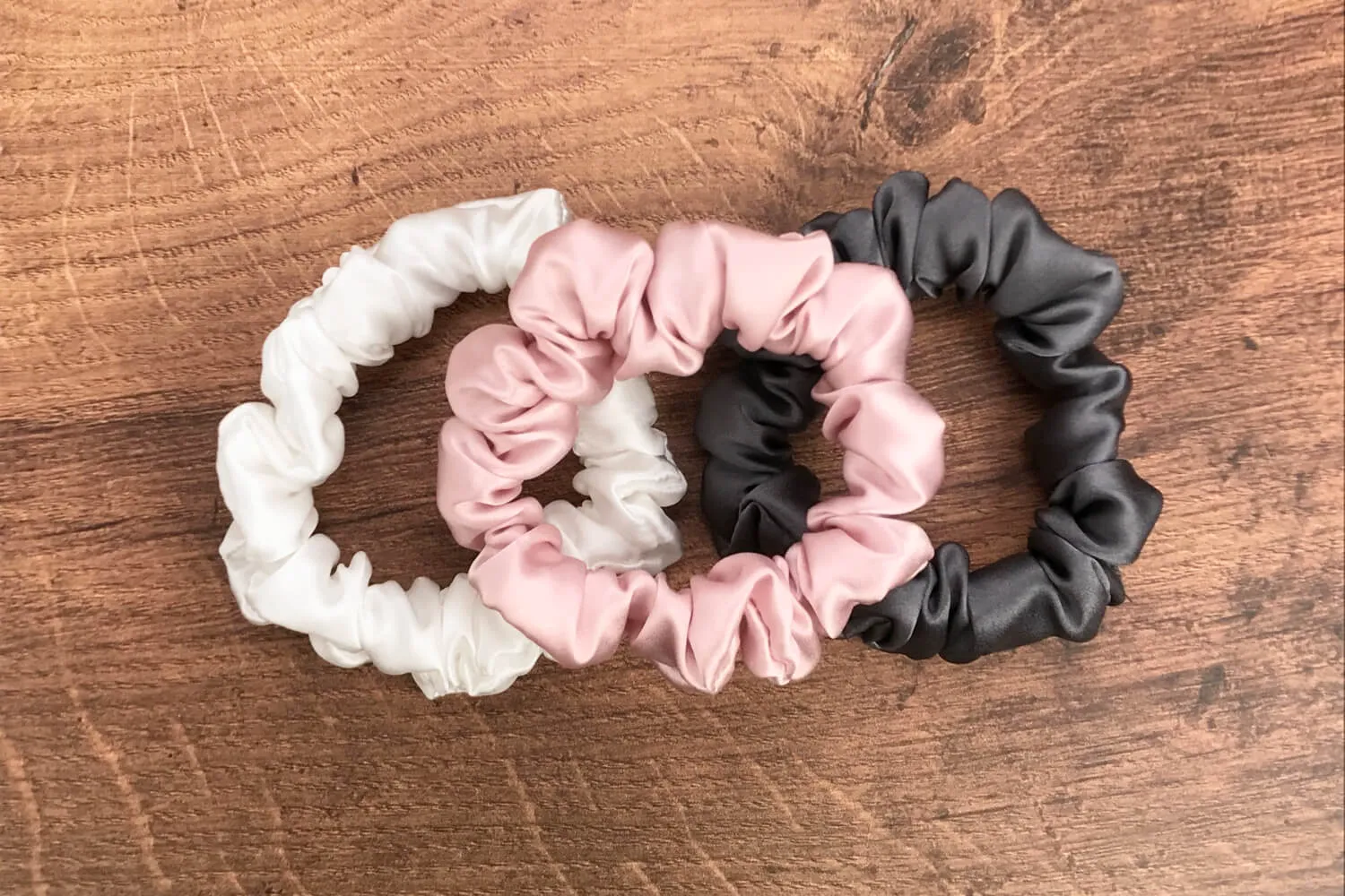 Silk Hair Ties - Charcoal Ivory and Pink (Skinny)
