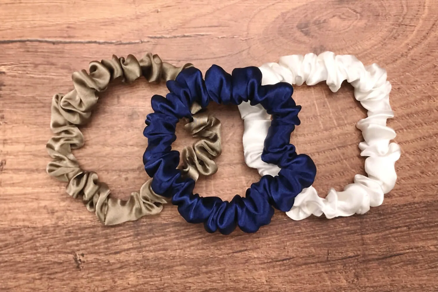 Silk Hair Ties - Dark Taupe, Navy and Ivory (Skinny)