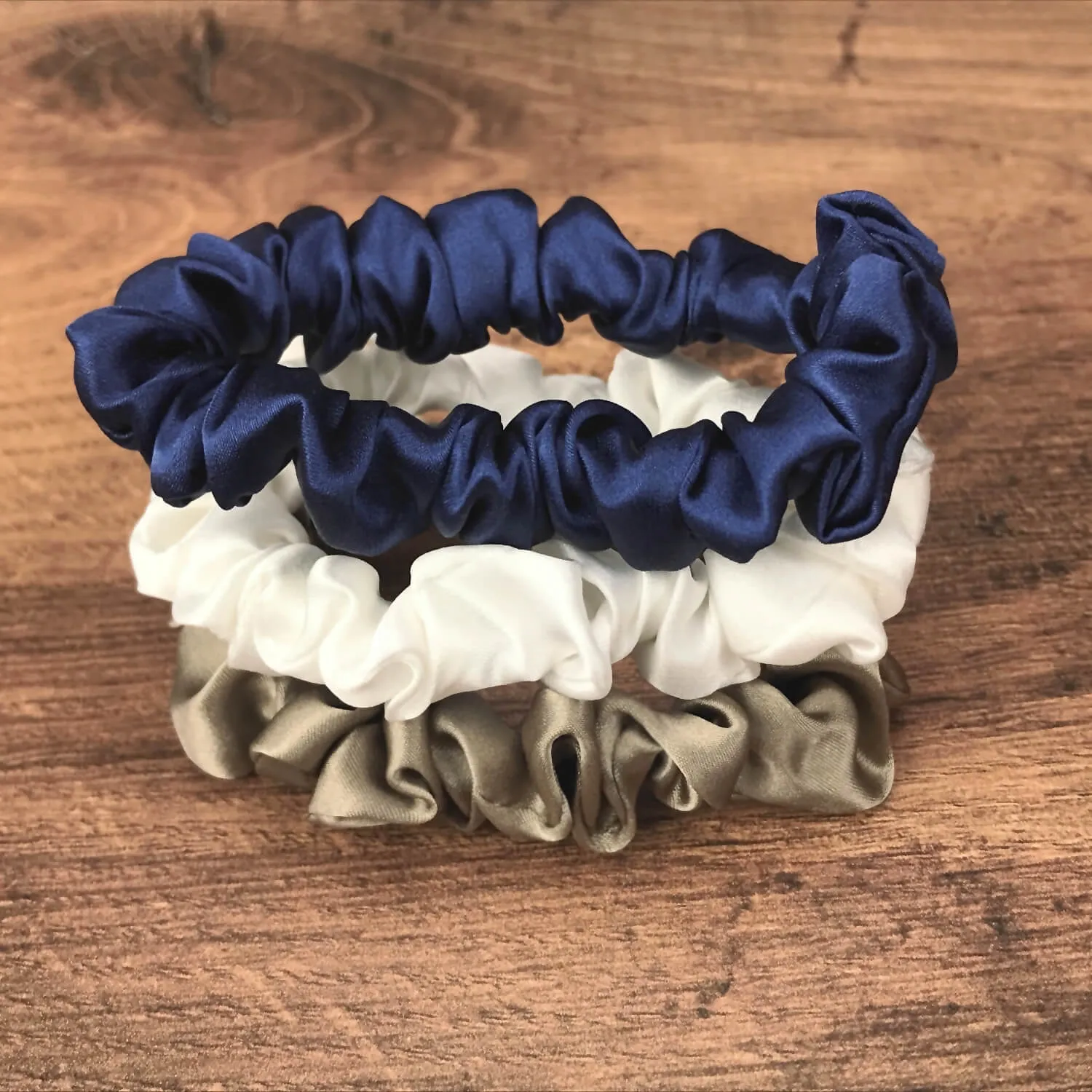 Silk Hair Ties - Dark Taupe, Navy and Ivory (Skinny)
