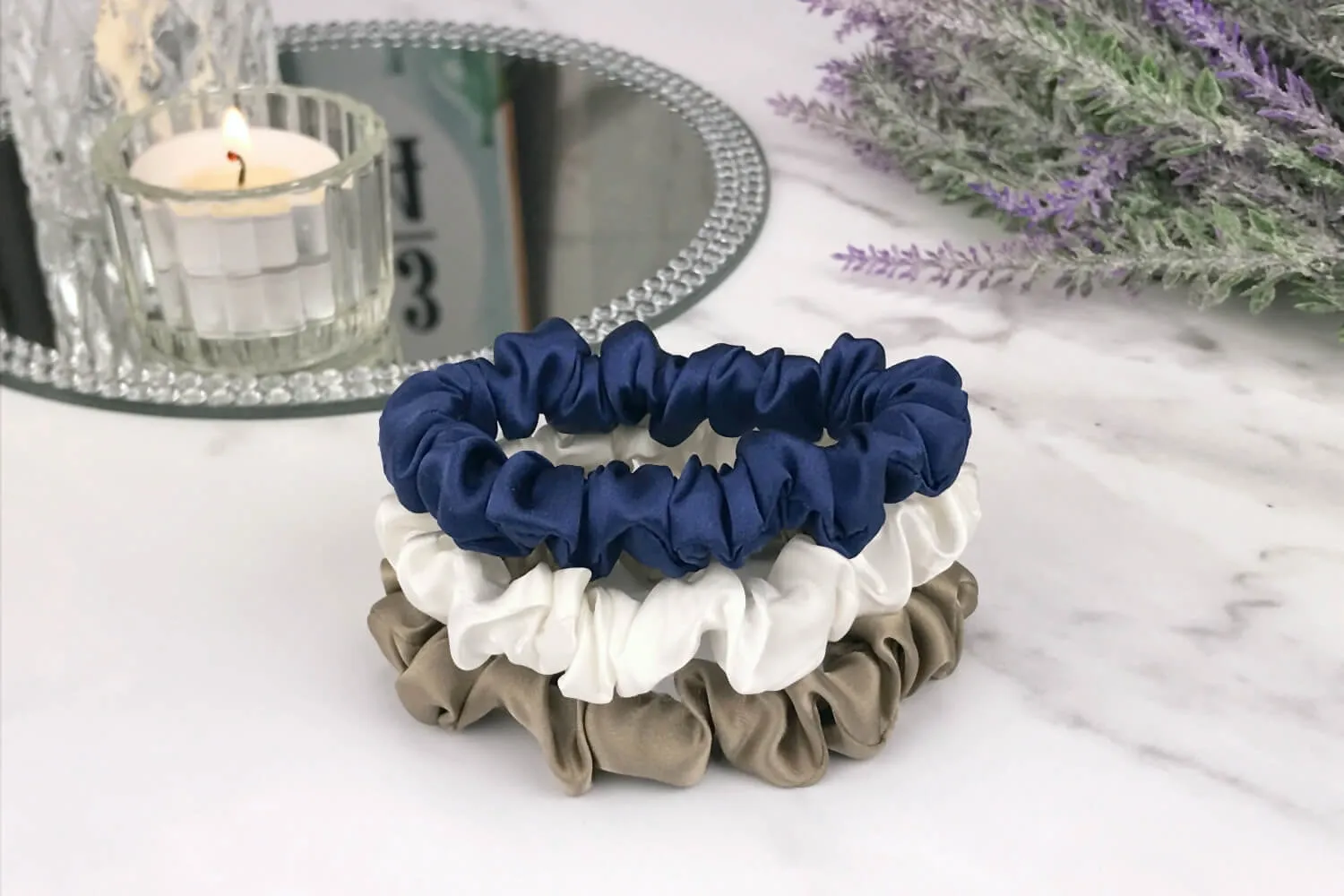 Silk Hair Ties - Dark Taupe, Navy and Ivory (Skinny)