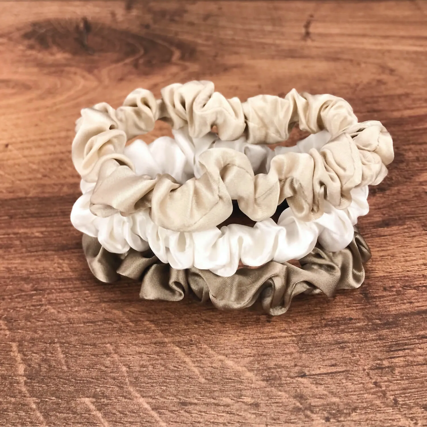 Silk Hair Ties - Dark Taupe, Taupe and Ivory (Skinny)