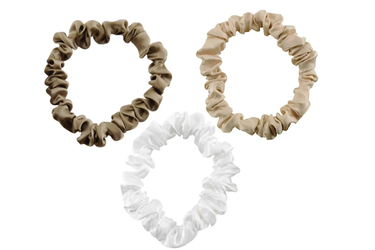 Silk Hair Ties - Dark Taupe, Taupe and Ivory (Skinny)