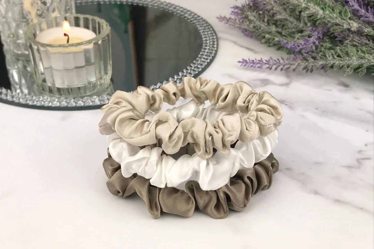 Silk Hair Ties - Dark Taupe, Taupe and Ivory (Skinny)