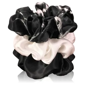 Silk Hair Ties - Ivory Black Marble and Black (Large)