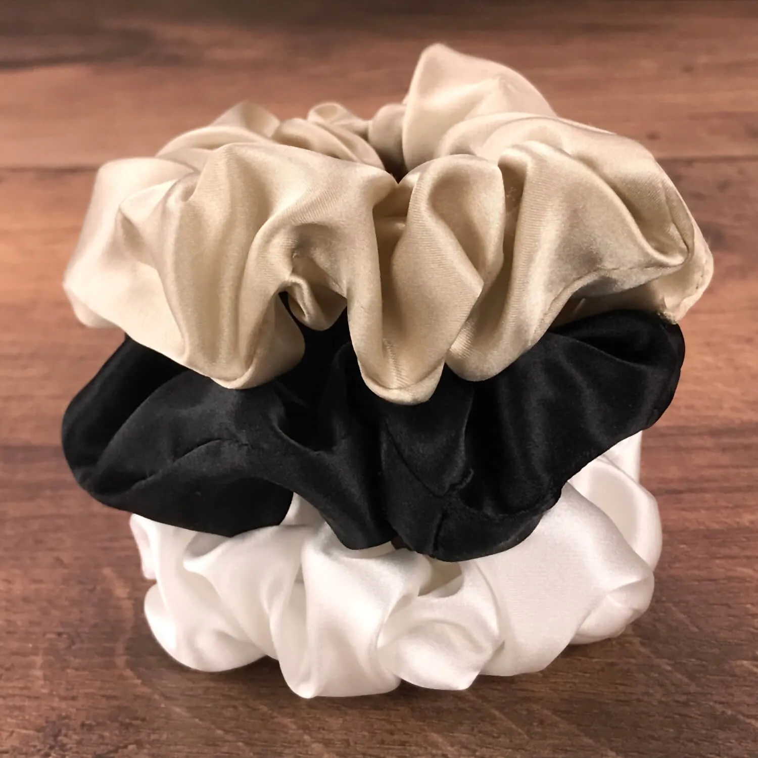 Silk Hair Ties - Ivory Taupe and Black (Large)