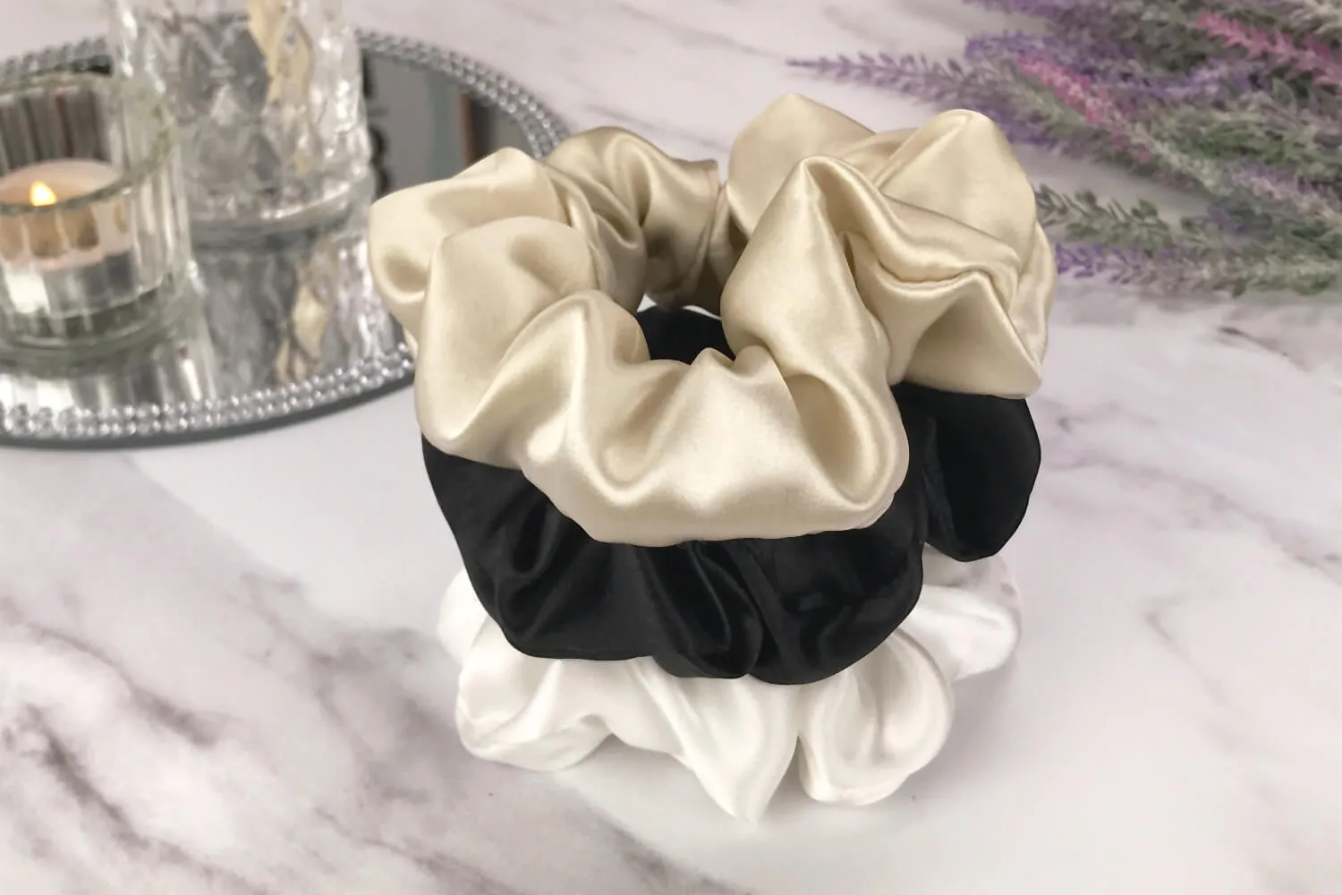 Silk Hair Ties - Ivory Taupe and Black (Large)