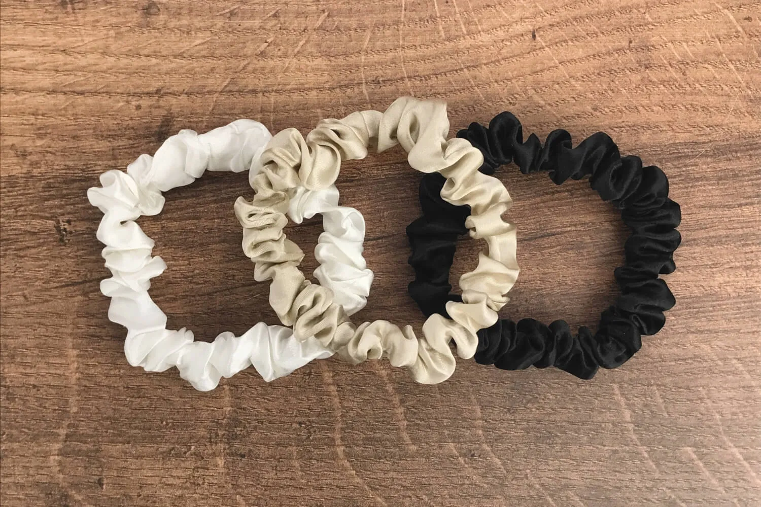 Silk Hair Ties - Ivory Taupe and Black (Skinny)