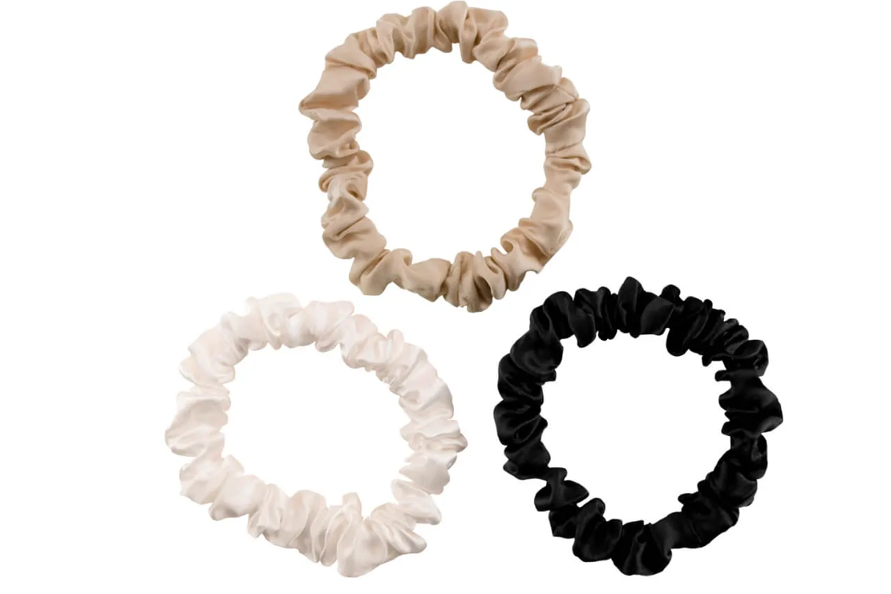 Silk Hair Ties - Ivory Taupe and Black (Skinny)