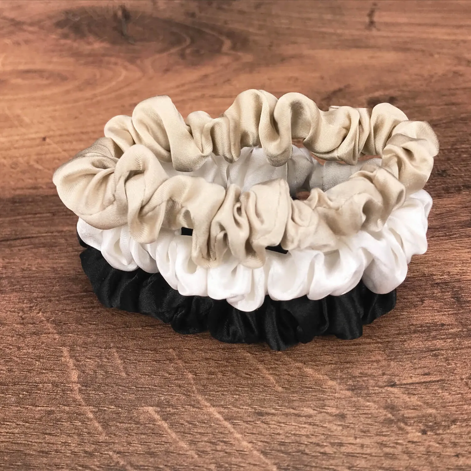 Silk Hair Ties - Ivory Taupe and Black (Skinny)