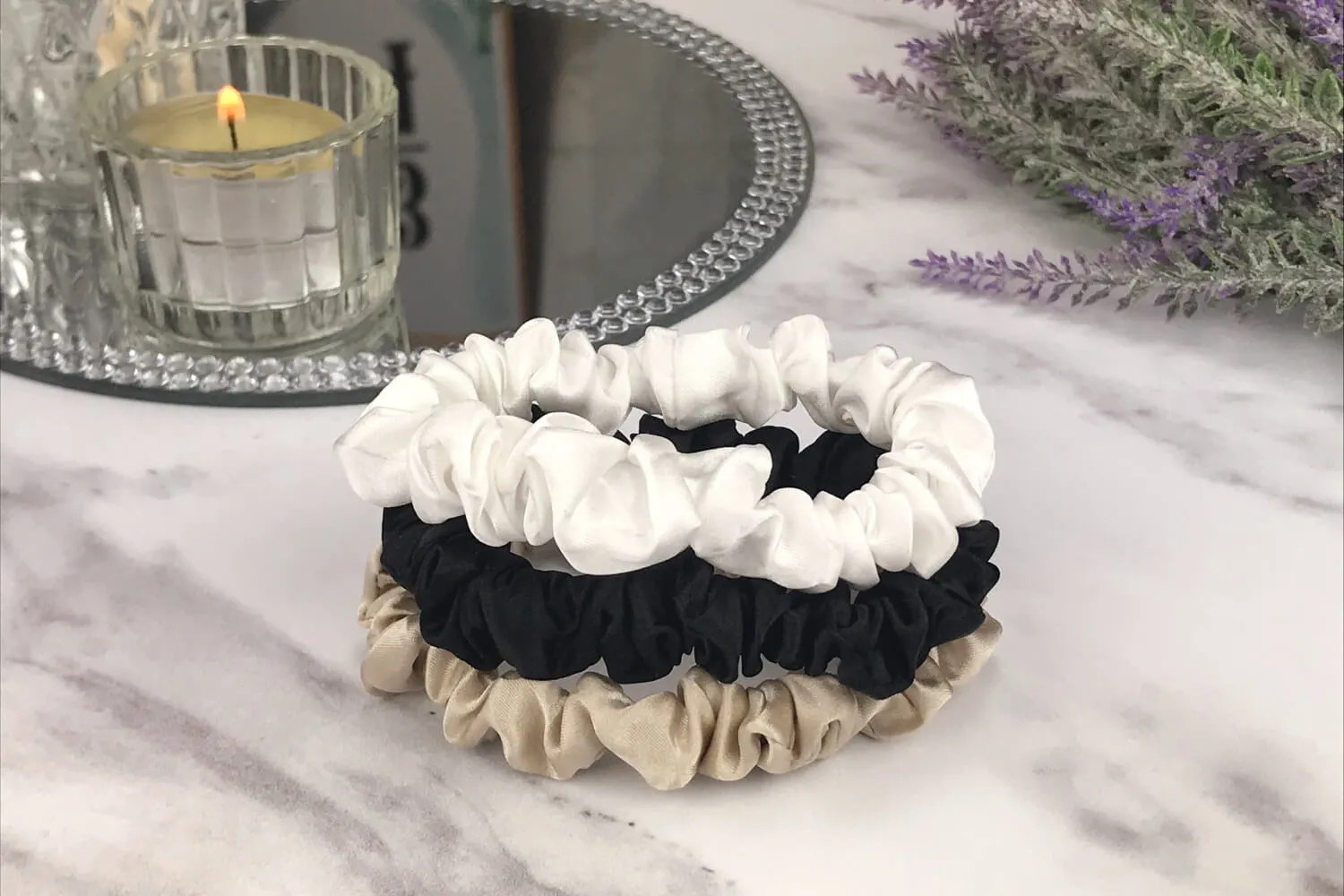 Silk Hair Ties - Ivory Taupe and Black (Skinny)