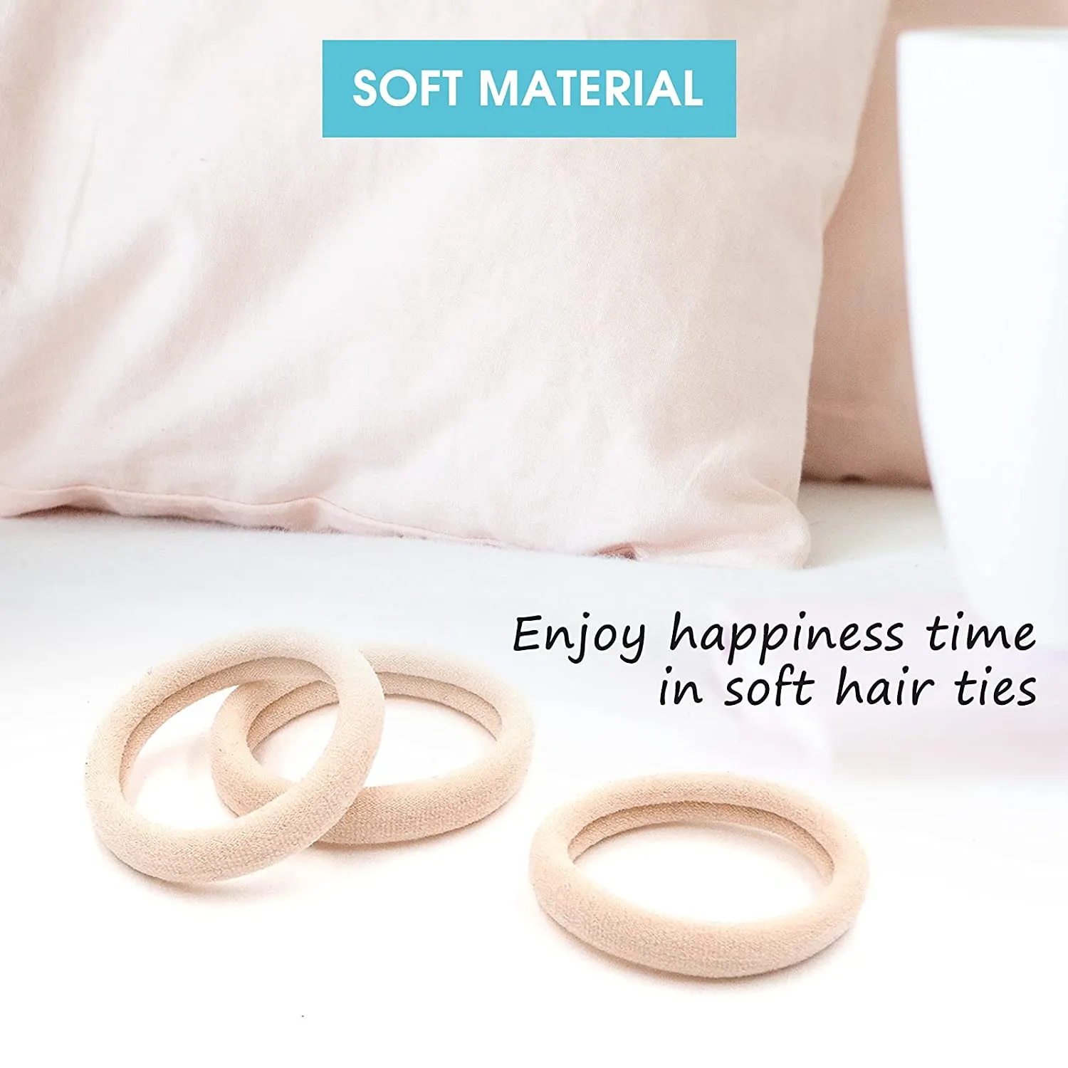 Soft & Stretch Cotton Hair Ties Large Hair Bands Nylon Fabric Ponytail Holder for Thick Heavy Curly Hair, No Slip No Damage Seamless Scrunchies Headbands (Light Blonde)