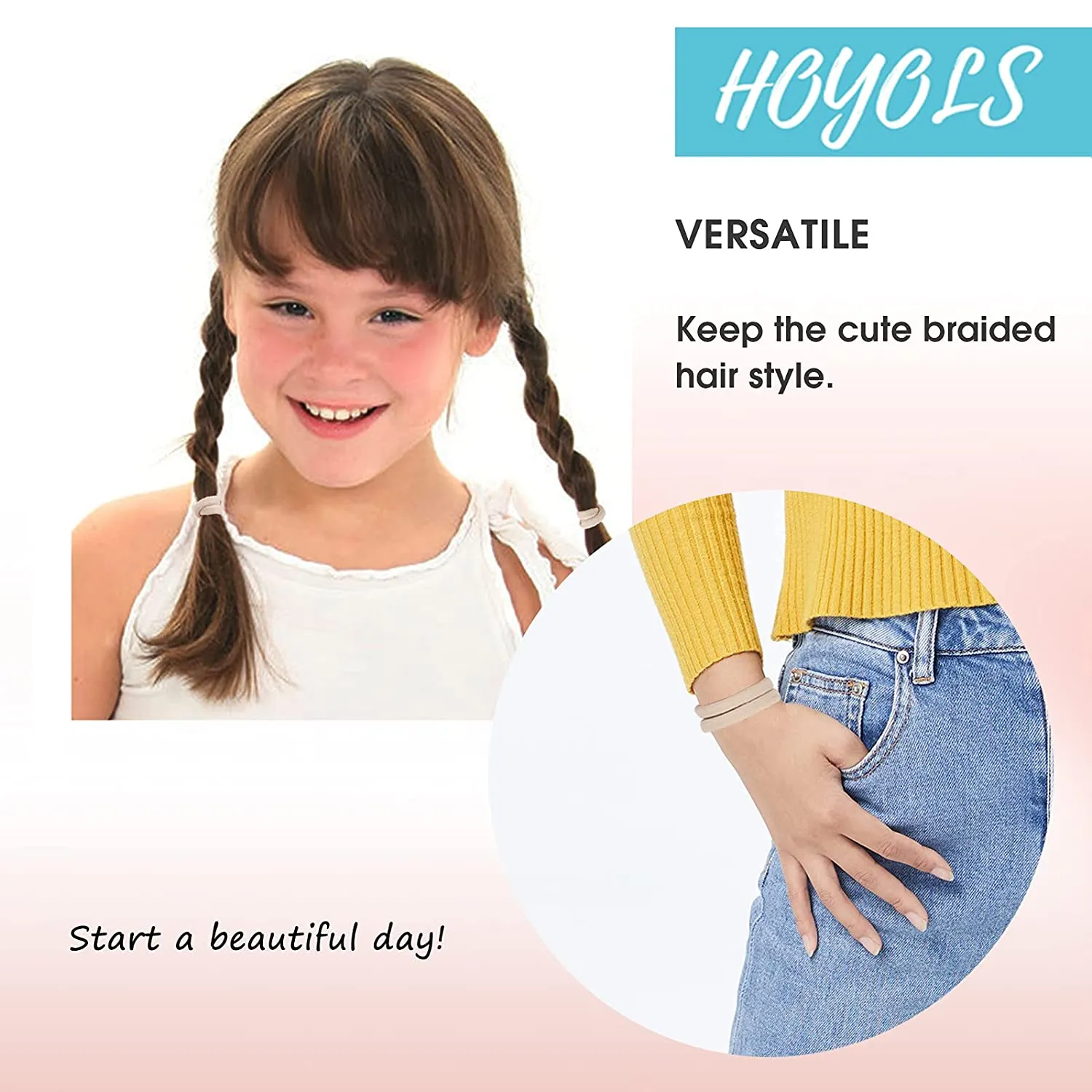 Soft & Stretch Cotton Hair Ties Large Hair Bands Nylon Fabric Ponytail Holder for Thick Heavy Curly Hair, No Slip No Damage Seamless Scrunchies Headbands (Light Blonde)