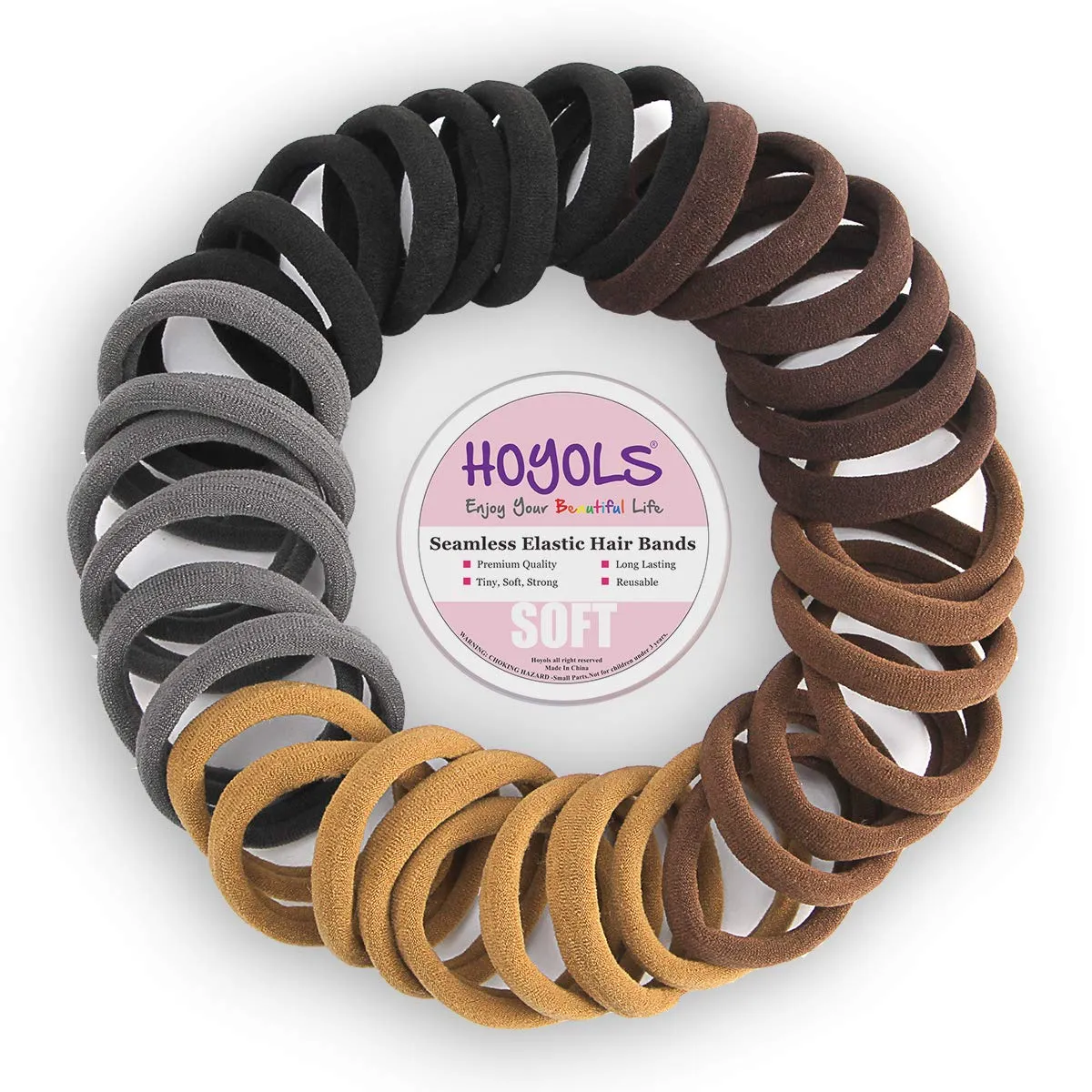 Soft Thick Seamless Cotton Hair Ties, Ponytail Scrunchies Head bands No Damage Crease for Women Girls Kids Poncytail Holder 100 Pieces (Brunette Brown Set)