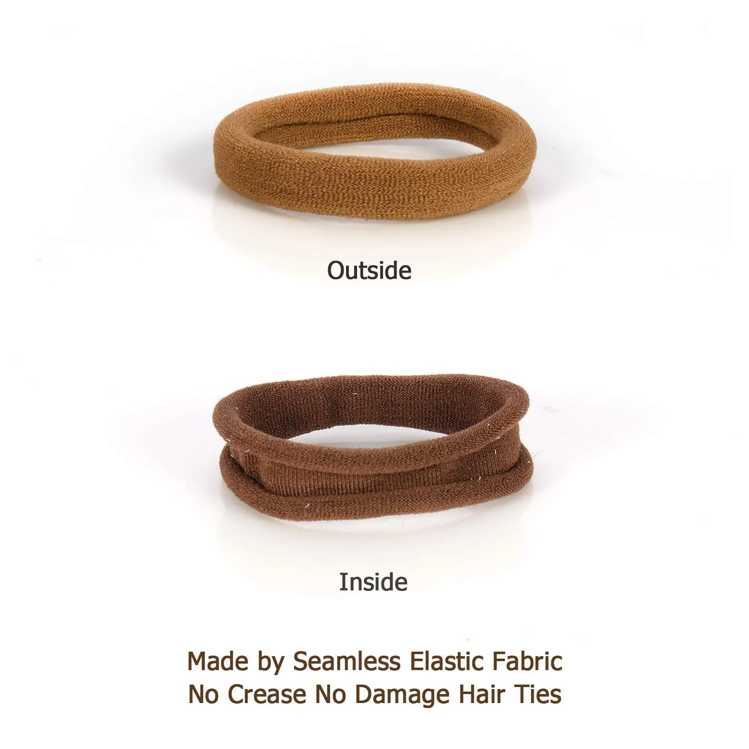 Soft Thick Seamless Cotton Hair Ties, Ponytail Scrunchies Head bands No Damage Crease for Women Girls Kids Poncytail Holder 100 Pieces (Brunette Brown Set)