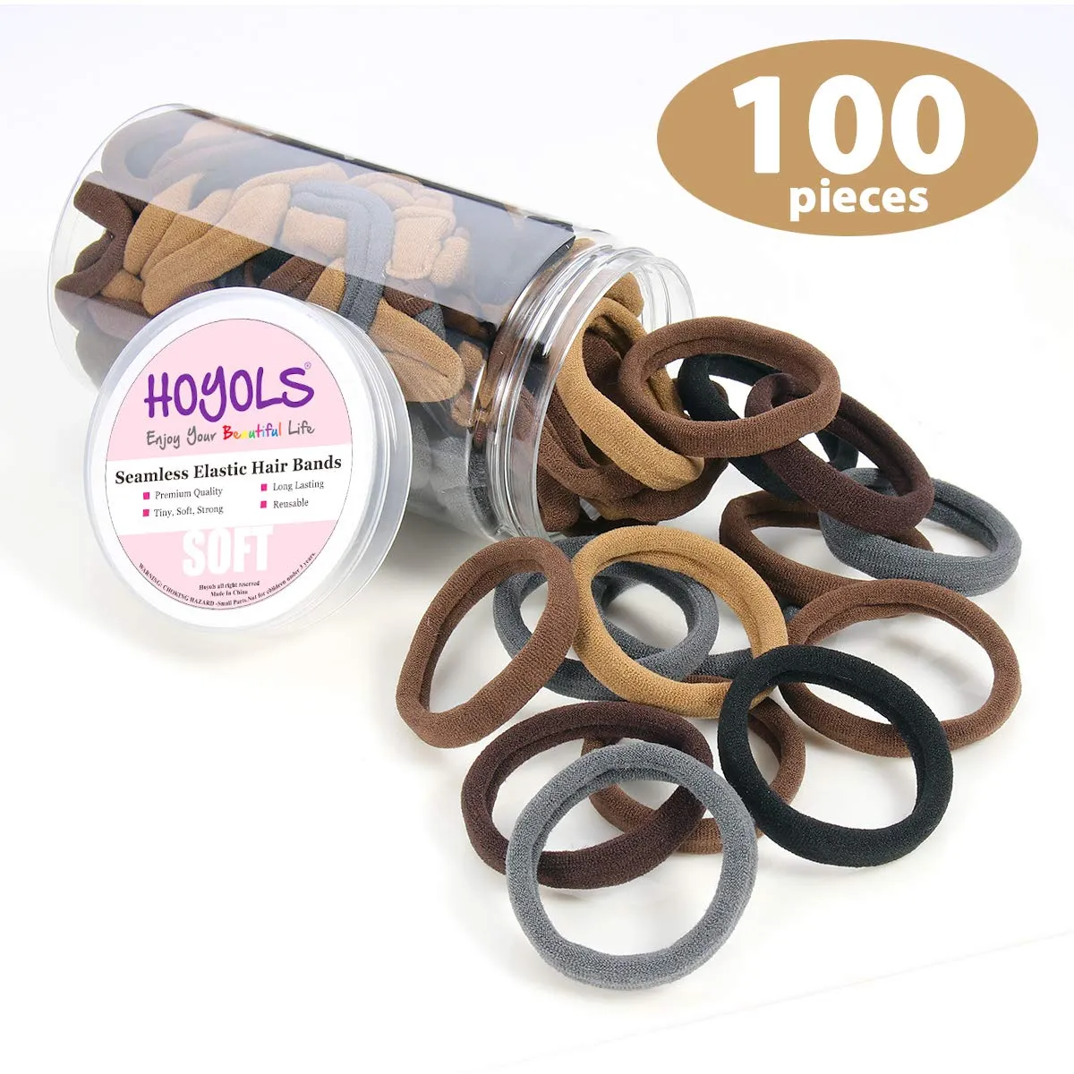 Soft Thick Seamless Cotton Hair Ties, Ponytail Scrunchies Head bands No Damage Crease for Women Girls Kids Poncytail Holder 100 Pieces (Brunette Brown Set)