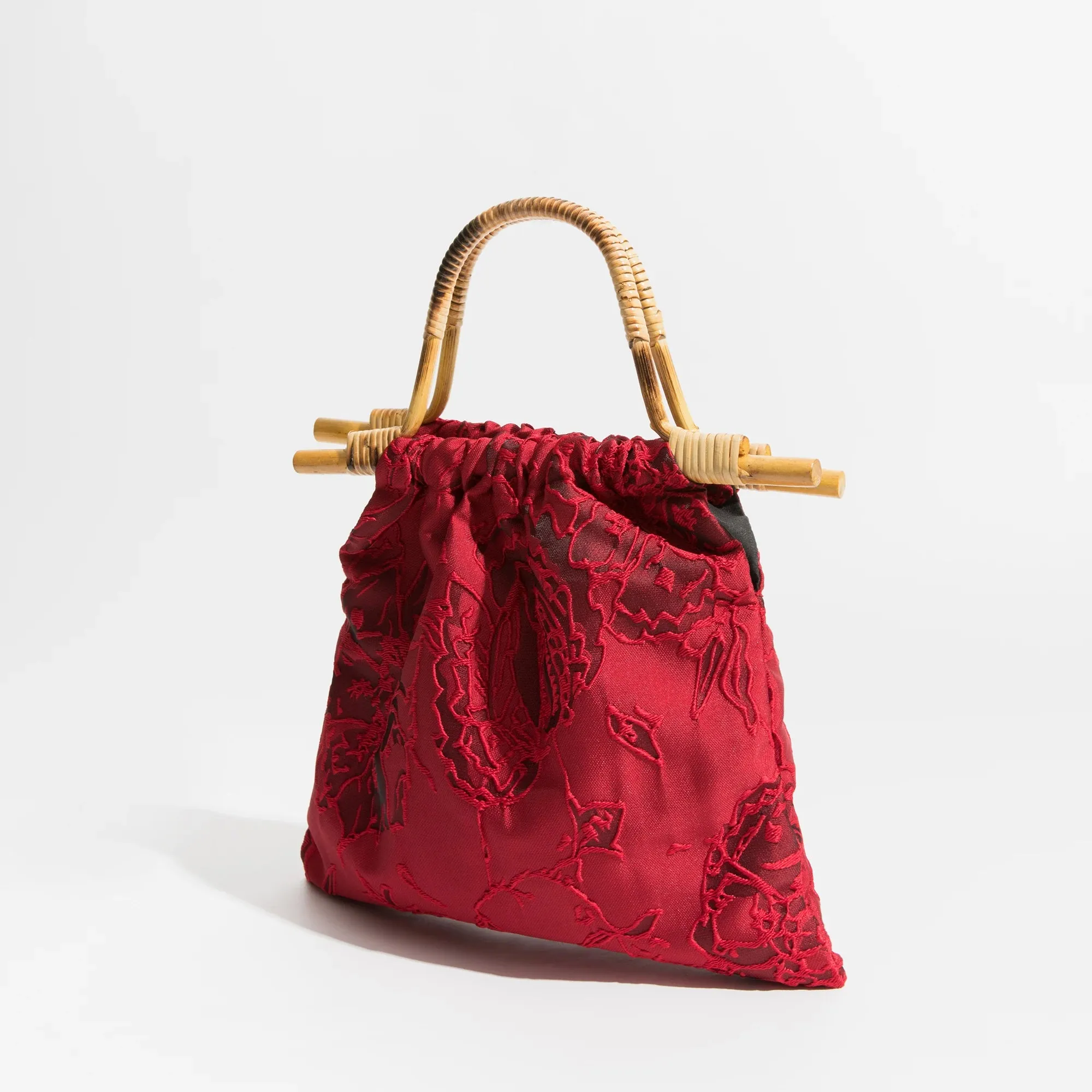 Stylish Jacquard bamboo Handle Handbag
