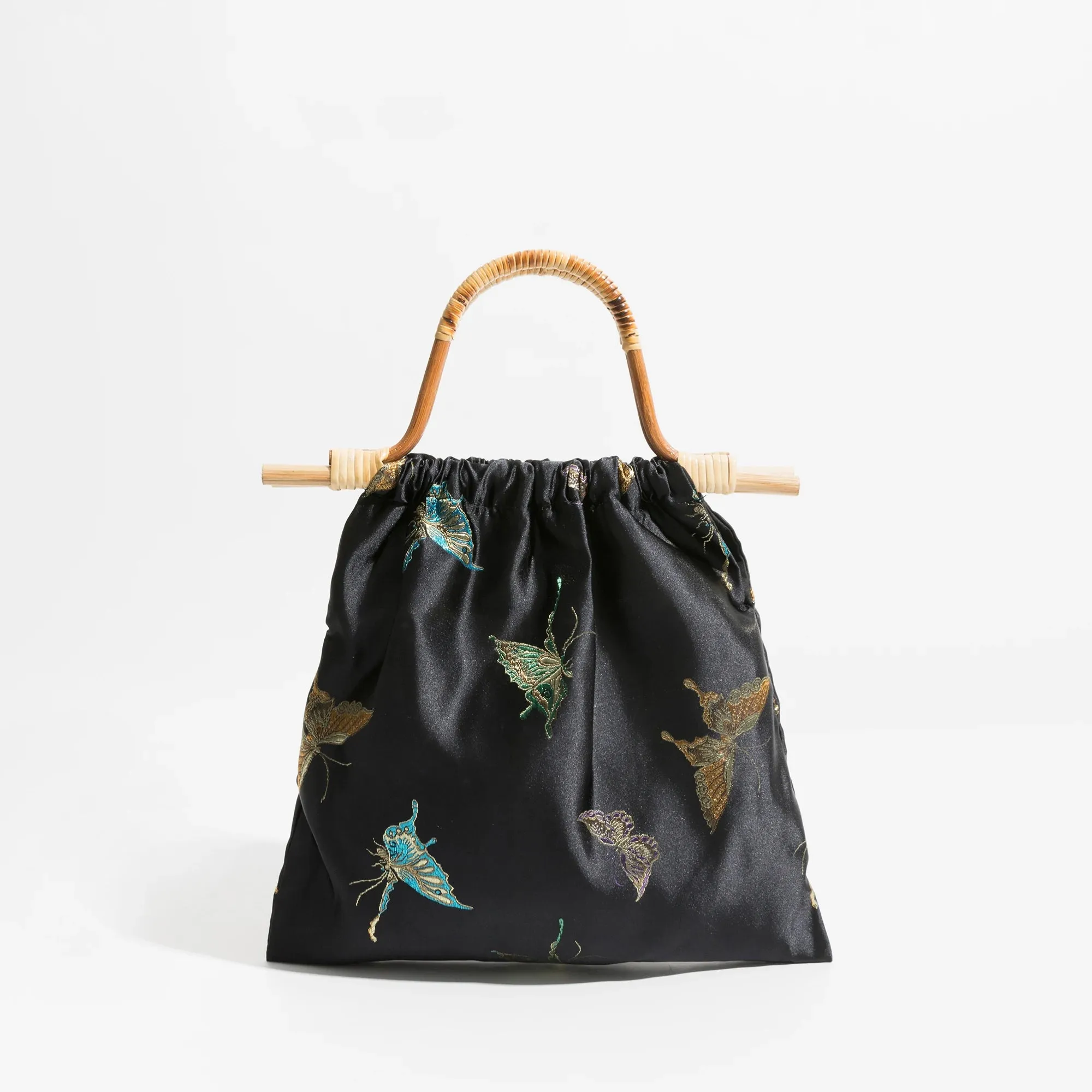 Stylish Jacquard bamboo Handle Handbag