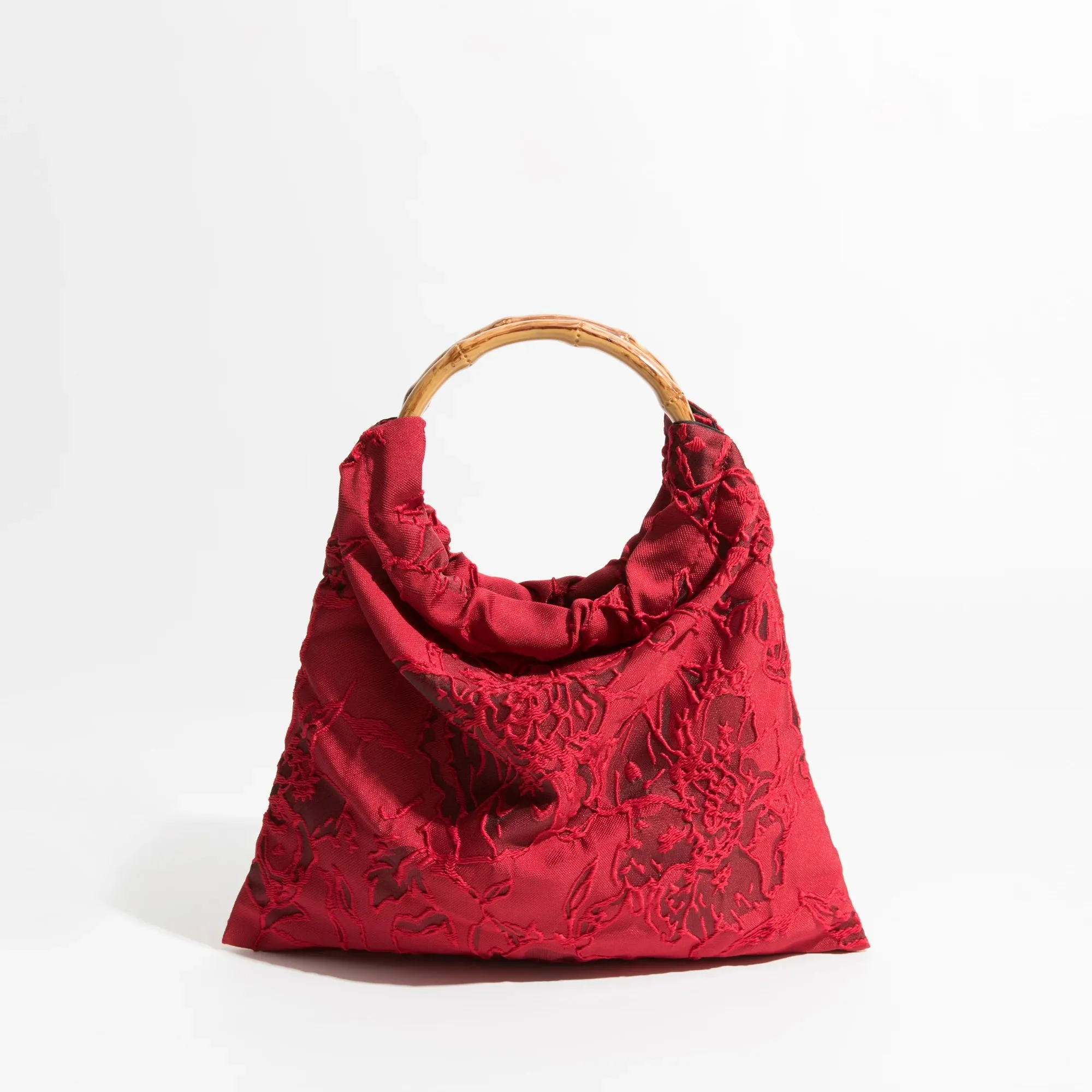 Stylish Jacquard bamboo Handle Handbag